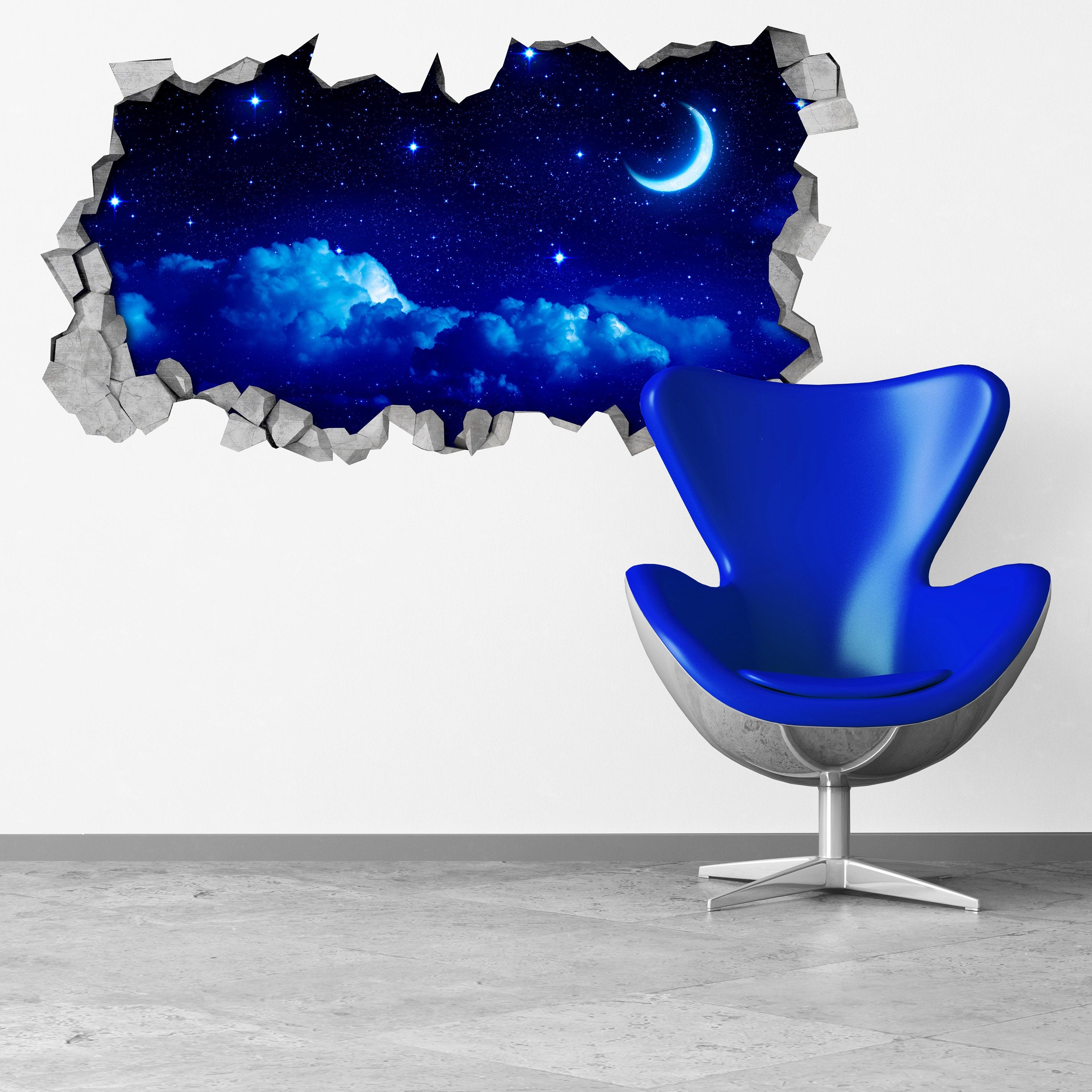 Moon Wall Sticker 3d - Broken Wall Decal - 3d Wallpaper - Wall Decal - 3d wall decals - 3d printed - 3d wall art - 3d art - SKU: STMO3DW-0