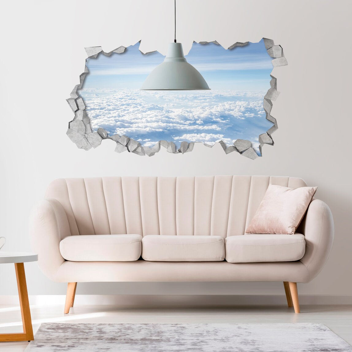 White Clouds Broken Wall Decal - 3d Wallpaper - 3d wall decals - 3d printed - 3d wall art - 3d art - Wall Sticker-Wall Decal - SKU:CLOUDY3D-1