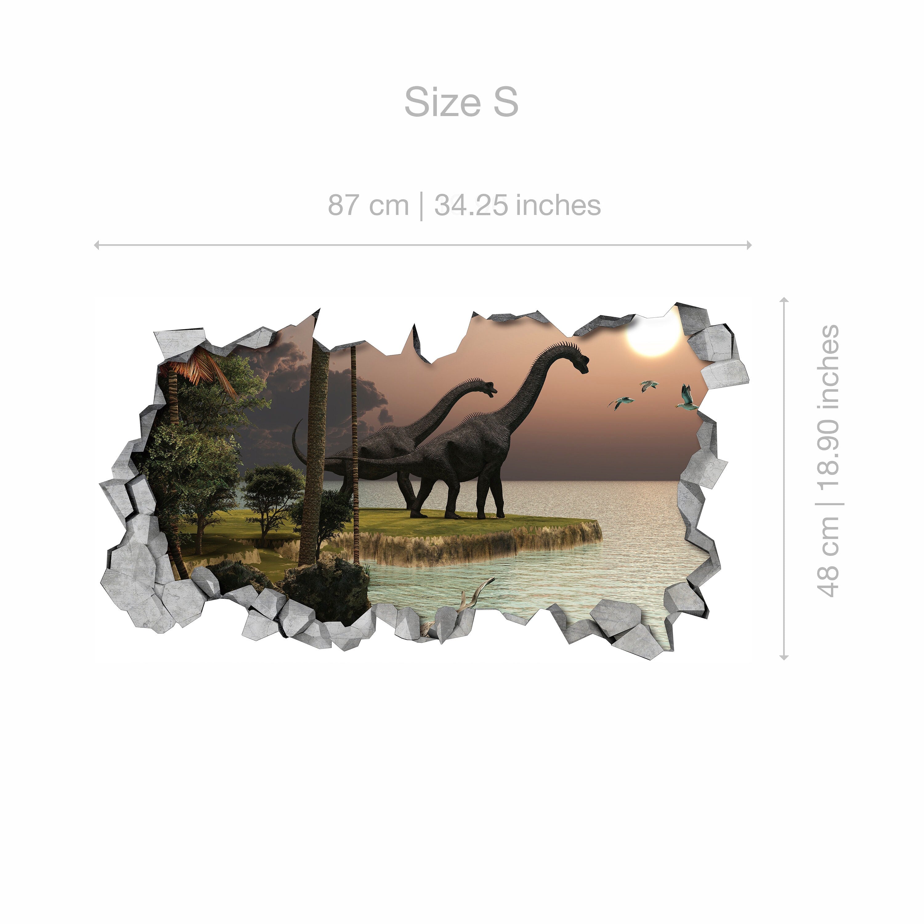 Brachiosaurus -Dinosaur - Sunset - Broken Wall Decal - 3d Wallpaper - Wall Decal - 3d wall decals - 3d printed - 3d wall art - SKU: BDS3DW-2