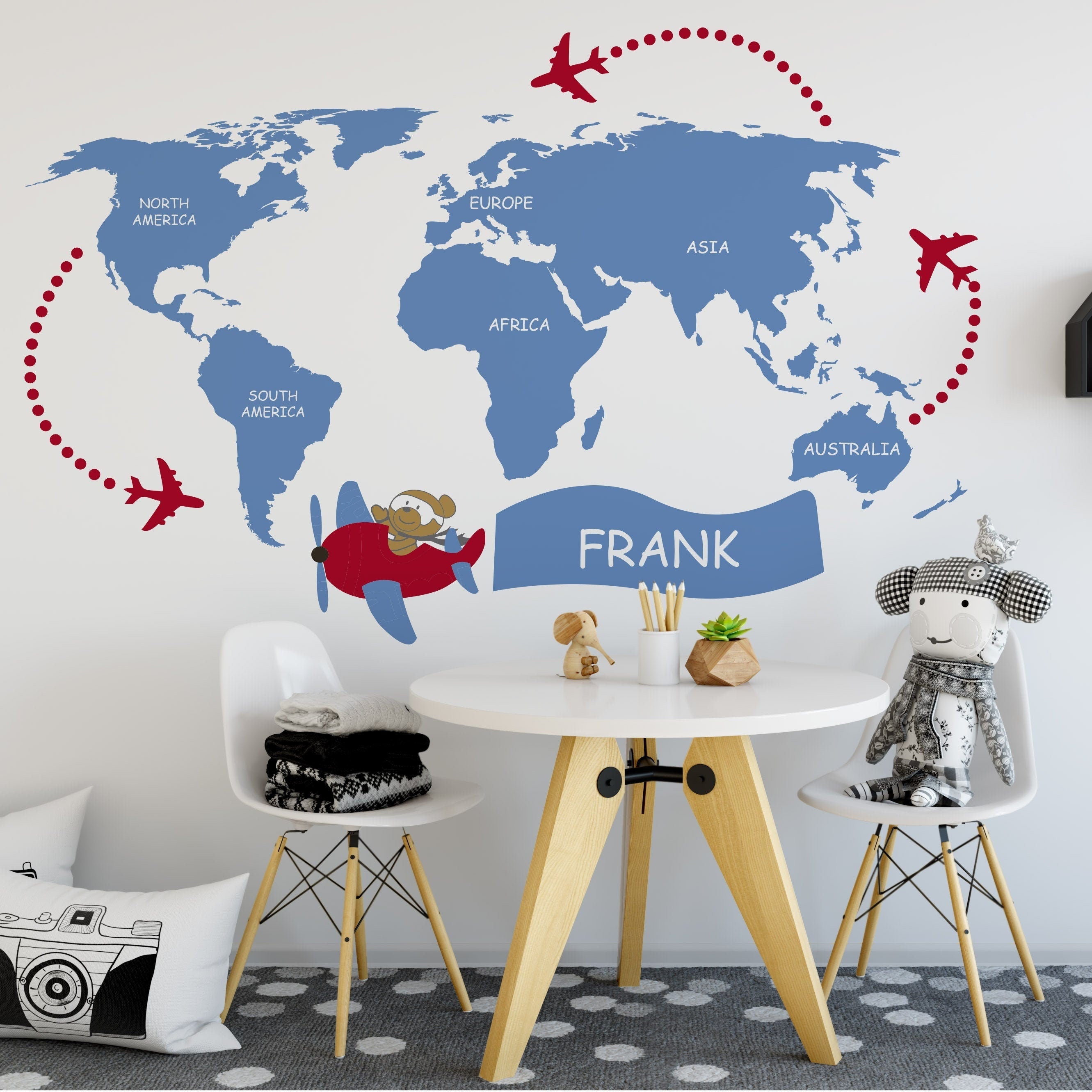 Nursery World Map - Kids - World Map Decal - World Map Wall Art - World Map - Wall Sticker - Kids Bedroom - Personalized Name-0