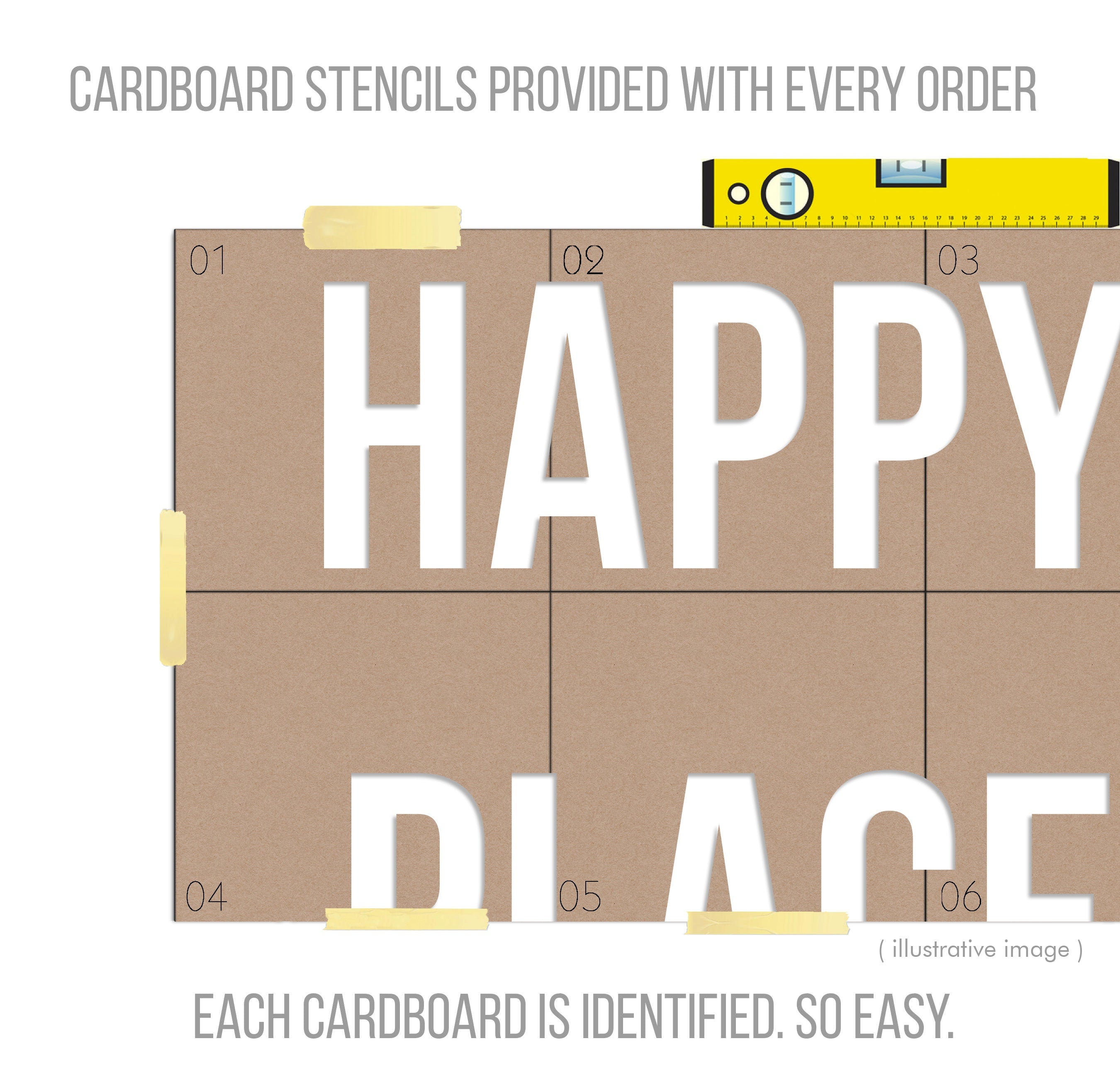 Happy Place - Block Letters - 3D letters - Upper Case - Wall Decor - Large PVC Letters - SKU: HAPPY-4