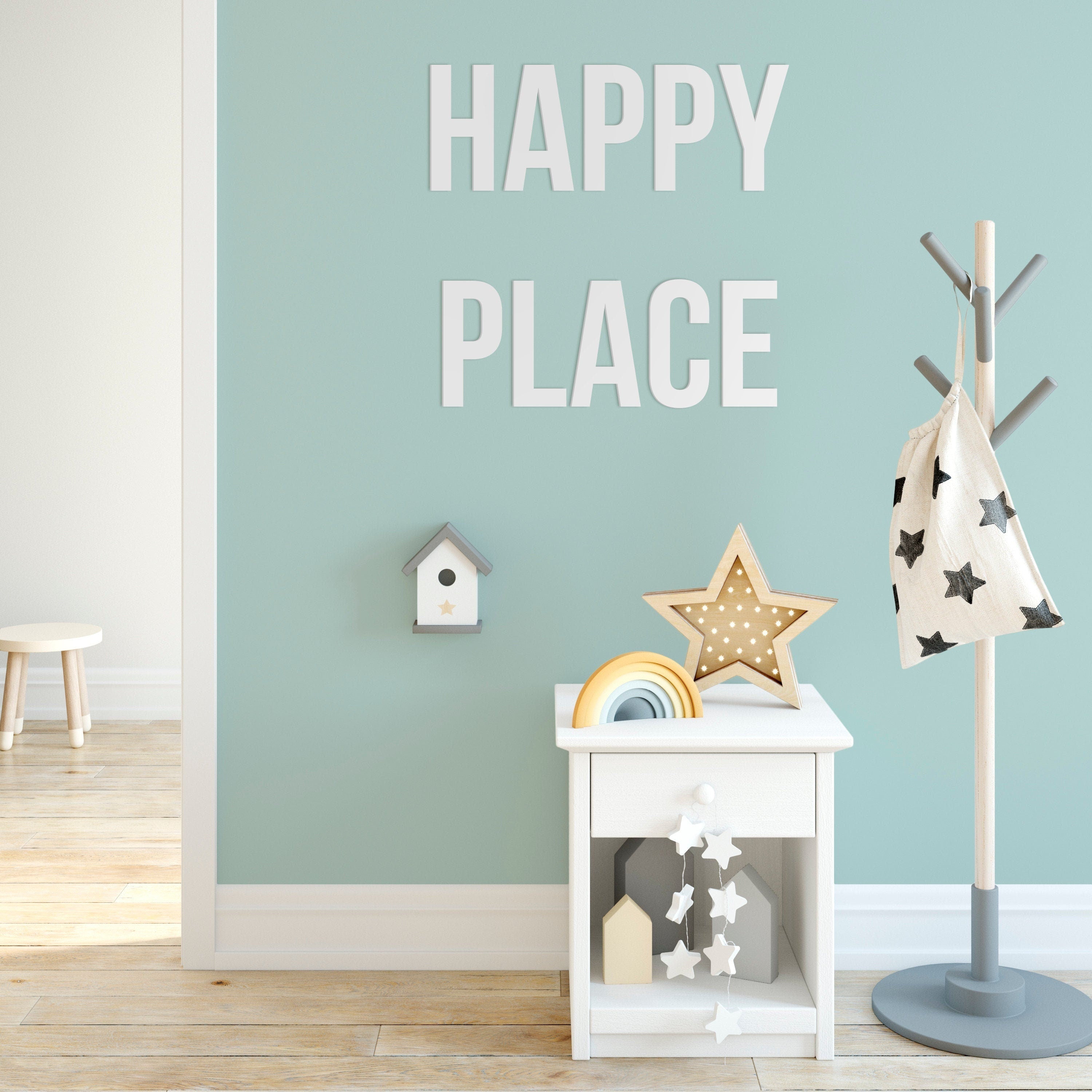 Happy Place - Block Letters - 3D letters - Upper Case - Wall Decor - Large PVC Letters - SKU: HAPPY-0