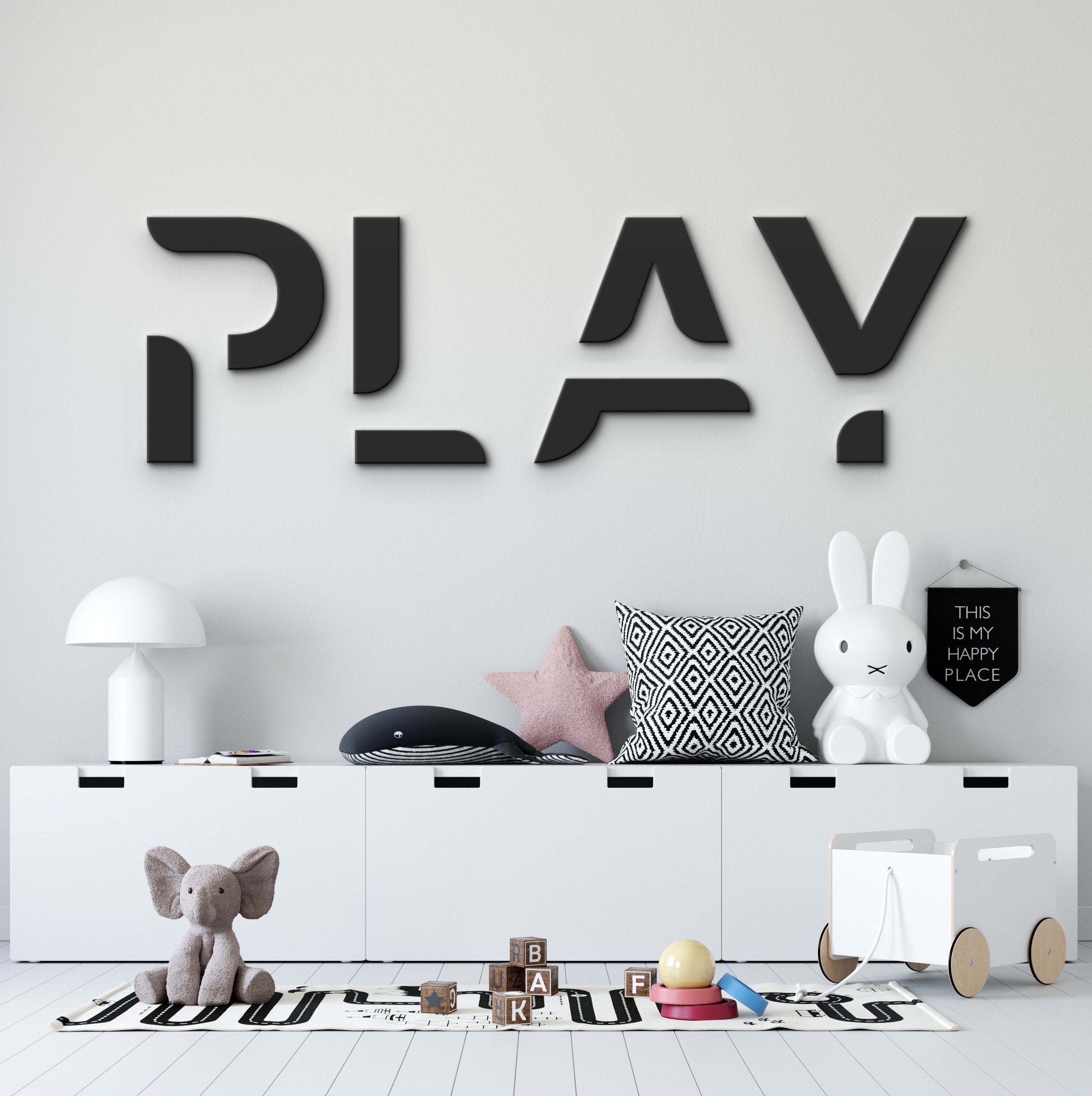 Play Sign for Playroom - Nursery - Wall Art - 3D - Bedroom Decor - Quotes - Decorative Letters - SKU: PLAY-0