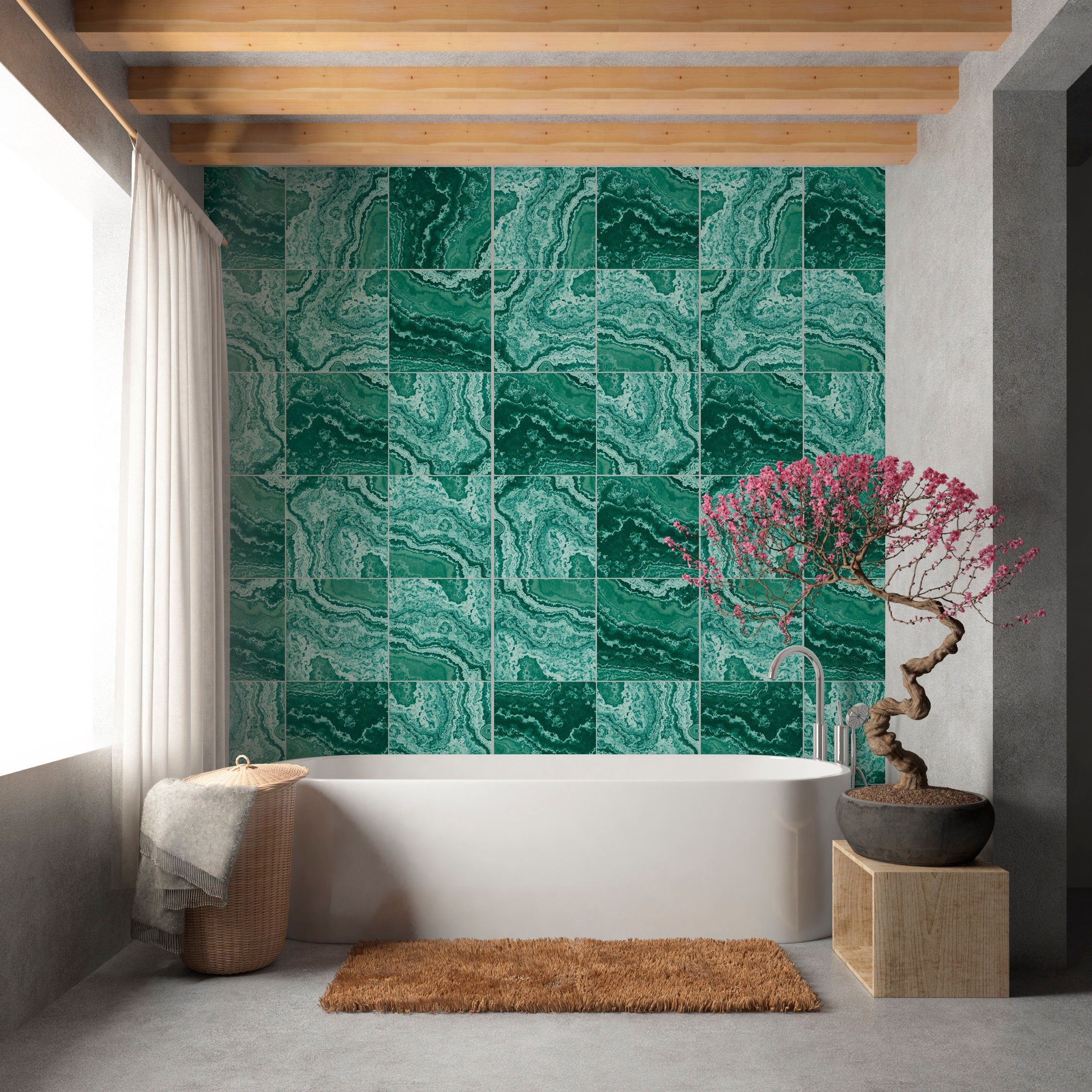 Green Onyx Tile Sticker, Green Stone Tile Sticker, Suitable for Wall and Floor, Vinyl Matte, Waterproof, Tile Sticker, Pack of 10, SKU:GEEST-1