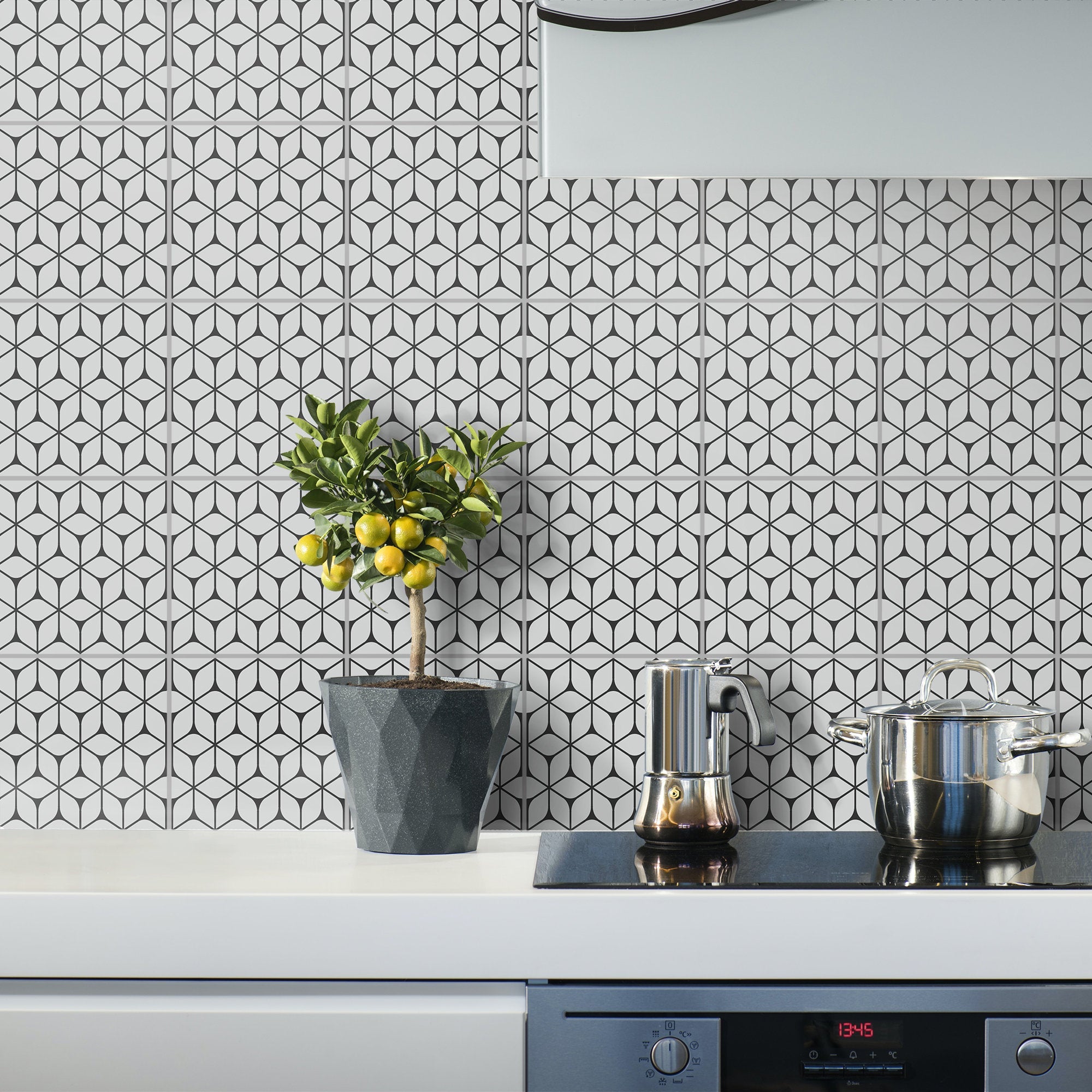 Grey Geometric Tile Stickers - Mosaic - Suitable for Wall and Floor - Kitchen or Backsplash - PACK of 10 - SKU:GRG-1