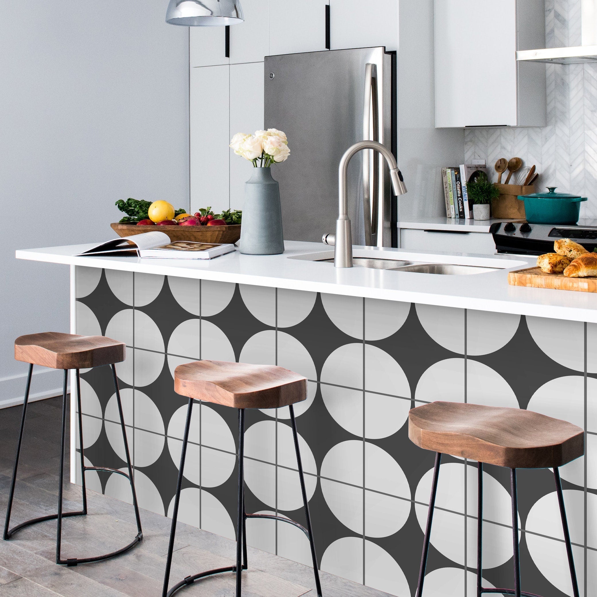 Circles Pattern - Geometric Tile Stickers - Suitable for Wall and Floor - Kitchen or Backsplash - PACK of 10 - SKU:CIRC-1