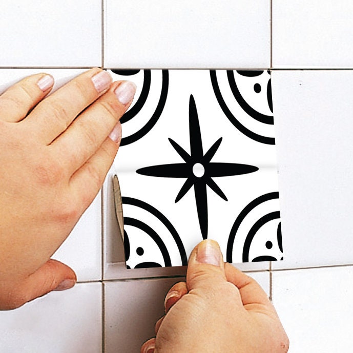 Tile Stickers Fireplace - Tiles for kitchen / bathroom - peel and stick - black and white - Pack of 10 - SKU:ASTT-4