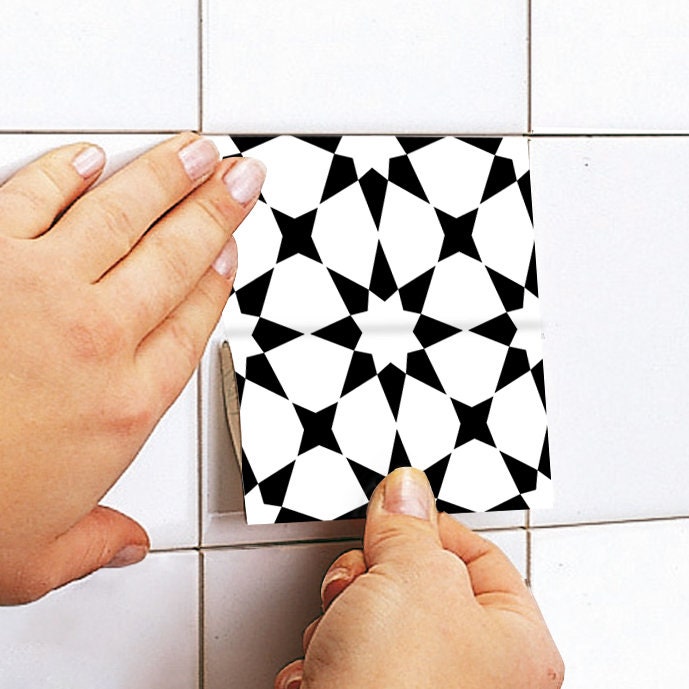 Starry Tile Stickers - Fireplace - Waterproof & Removable - Peel and Stick - Black and White - Pack of 10 - SKU:BERN-4