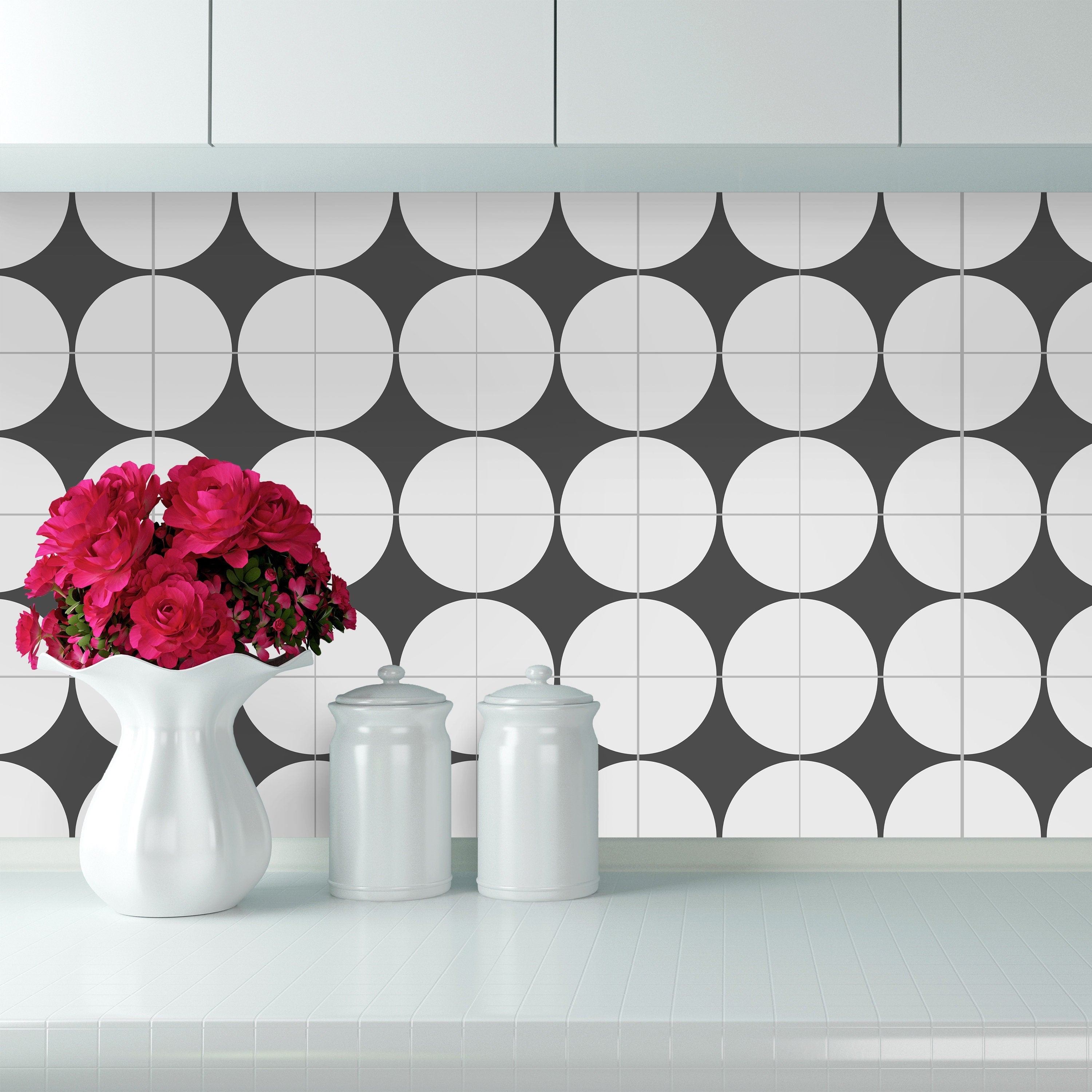 Circles Pattern - Geometric Tile Stickers - Suitable for Wall and Floor - Kitchen or Backsplash - PACK of 10 - SKU:CIRC-3