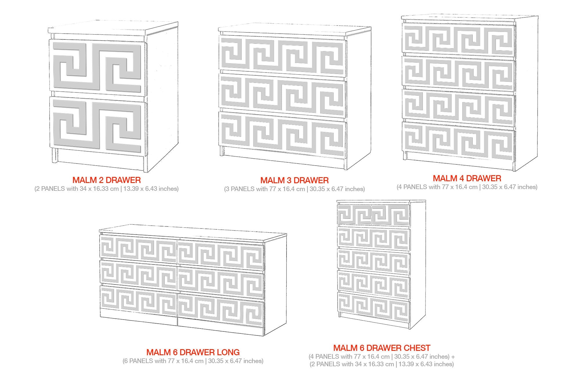 Greek Key Pattern, MALM Kits, Furniture Decor, Furniture Appliques, Furniture Overlays, Mirrored Furniture, SKU:GRKP-2