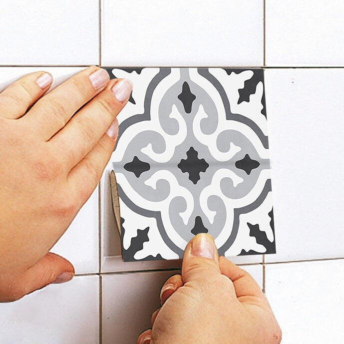 Reims Pattern Tile Stickers - Waterproof & Removable - Floor Vinyl - Vinyl Tile - Self Adhesive - Pack of 10 - SKU:REIM-3