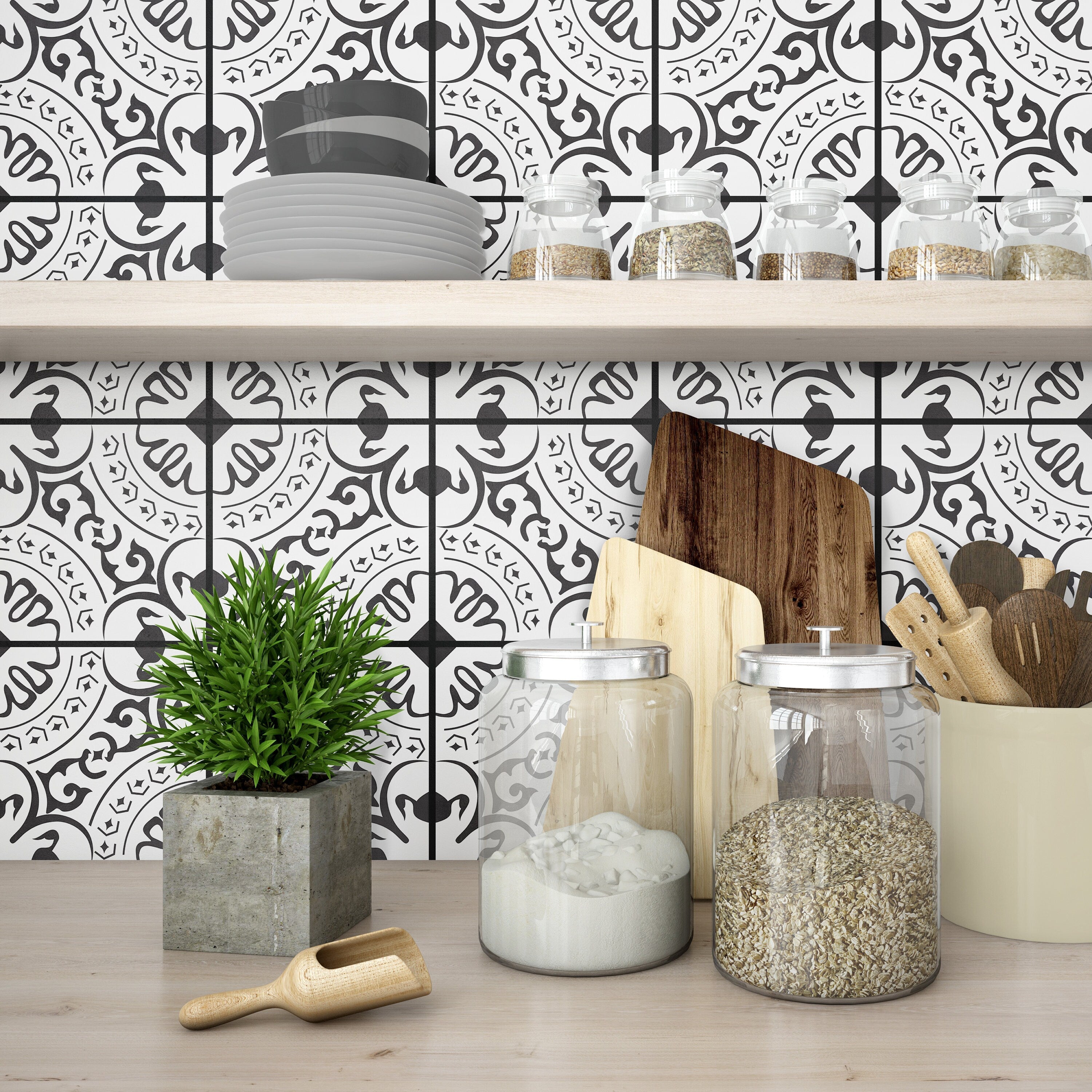 Antalya Pattern Tile Stickers, Waterproof, Tile Decoration, For Floor or Wall, Tiles for Bathroom, PACK of 10, SKU:ALYA-2