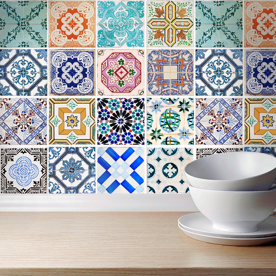 Traditional Spanish Tiles Stickers - Tiles Decals - Tiles for Kitchen Backsplash or Bathroom - Home - Carrelage - PACK of 32 - SKU:SPANTILES-0