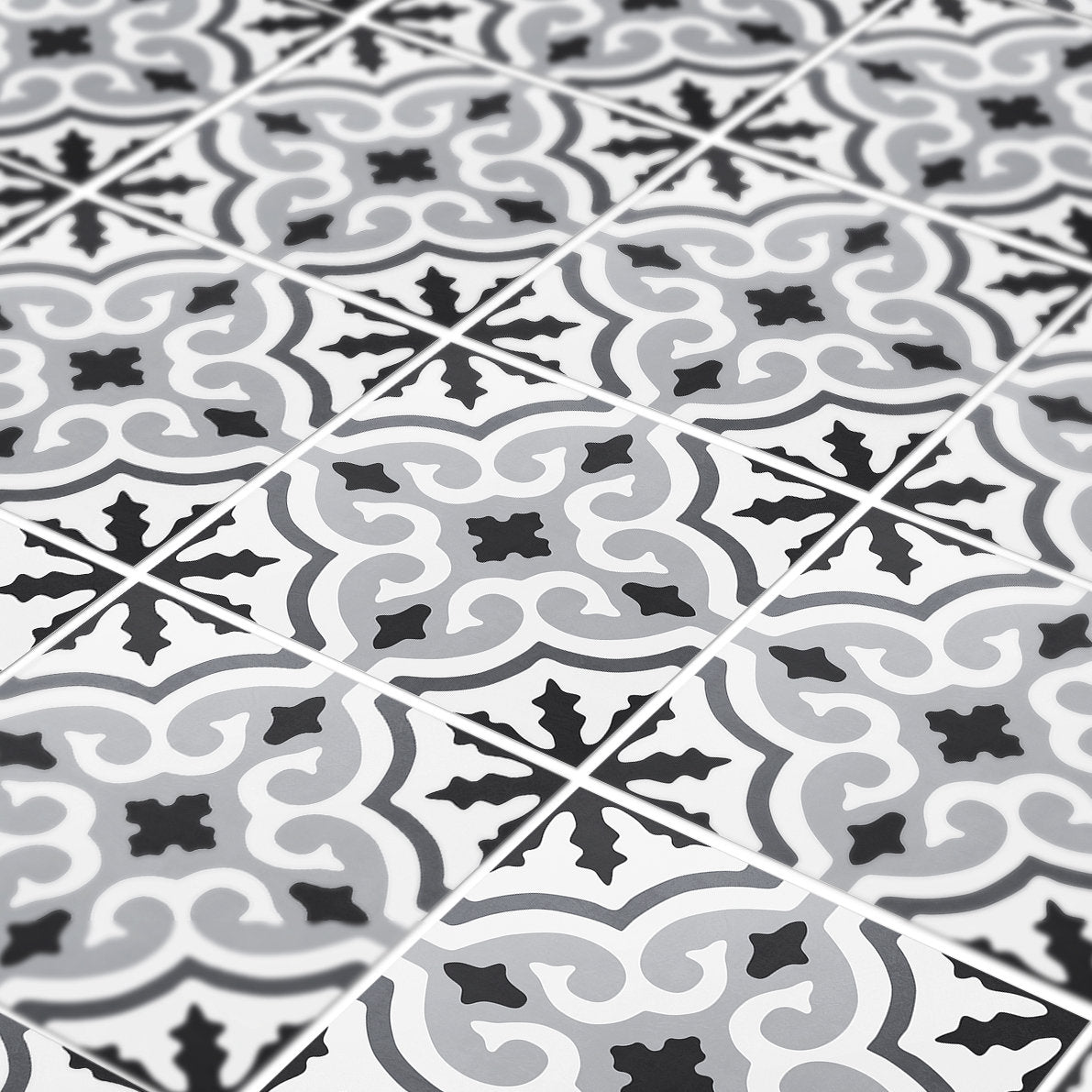 Reims Pattern Tile Stickers - Waterproof & Removable - Floor Vinyl - Vinyl Tile - Self Adhesive - Pack of 10 - SKU:REIM-4