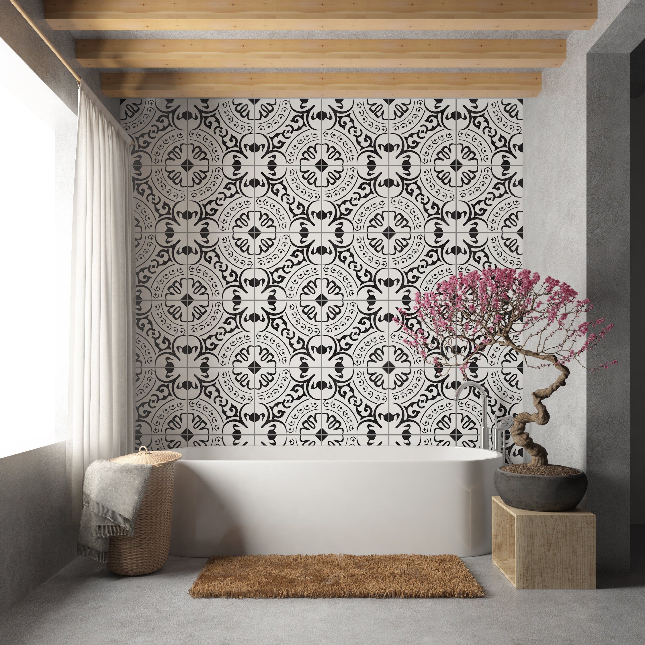 Antalya Pattern Tile Stickers, Waterproof, Tile Decoration, For Floor or Wall, Tiles for Bathroom, PACK of 10, SKU:ALYA-0