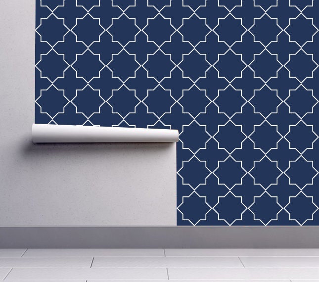 Coastal wallpaper , geometric blue white nautical removable self adhesive - SKU:MBCP-2