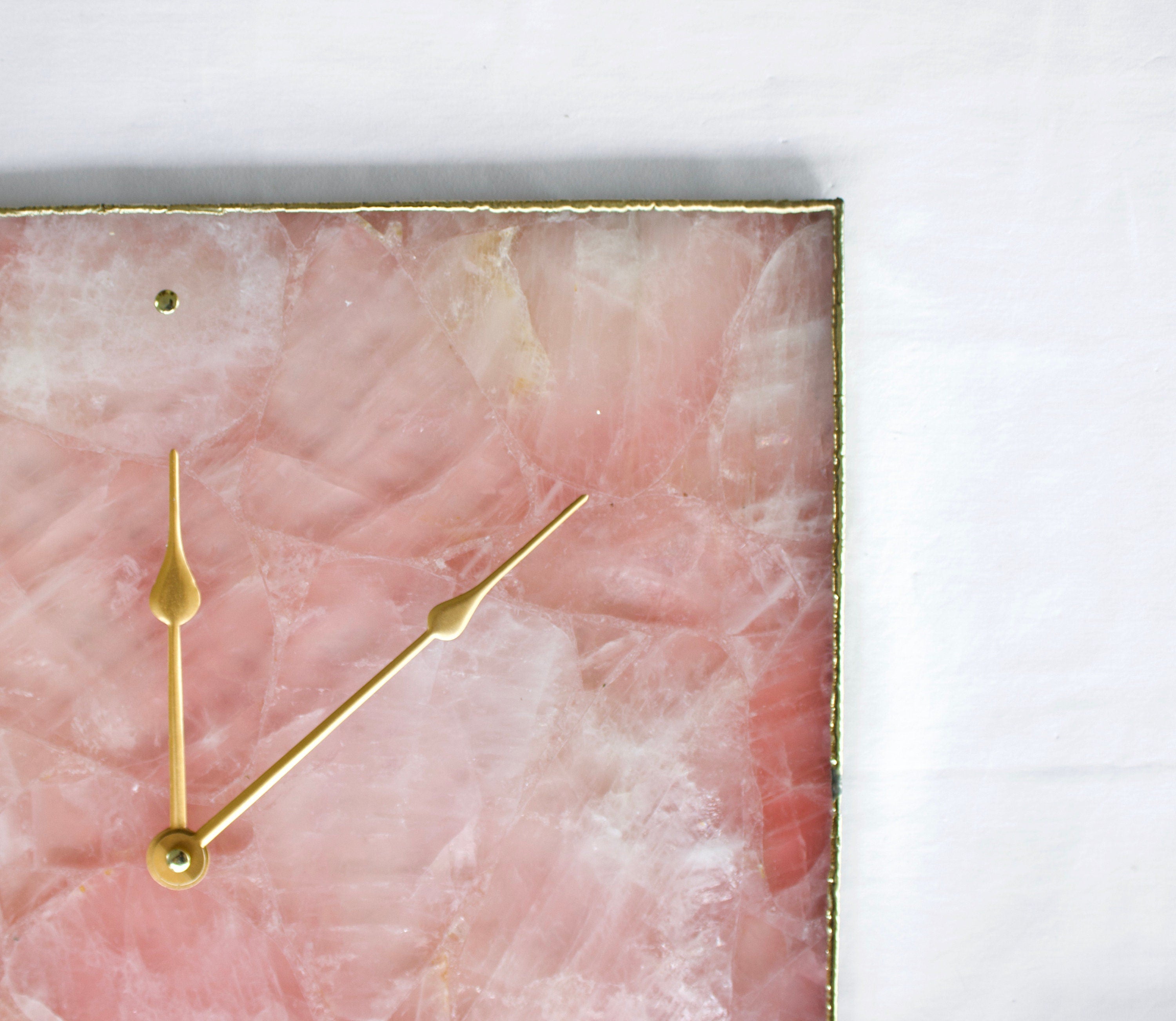 Rose Quartz Agate Wall Clock | Square | Pink-1