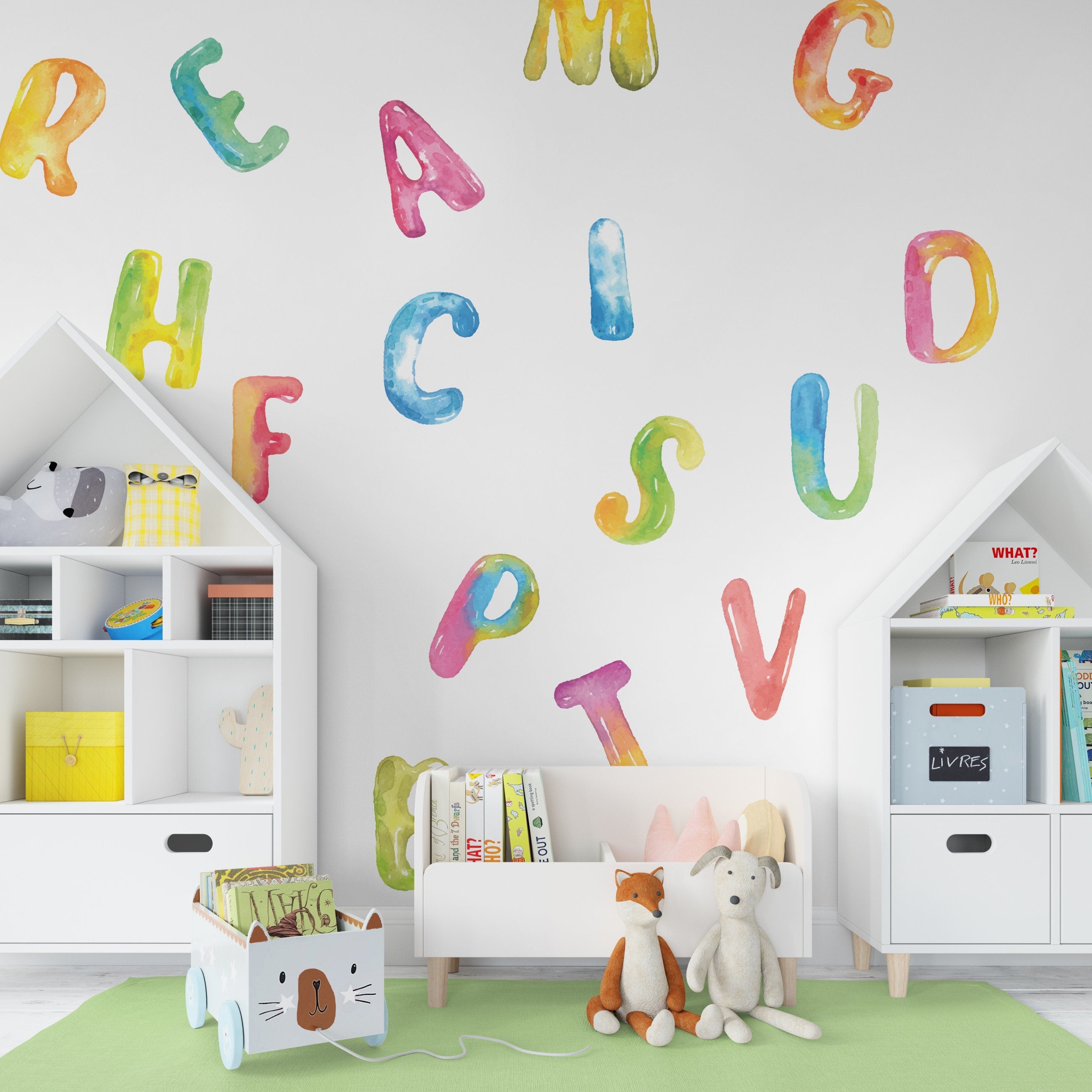 Watercolor Rainbow Alphabet, Watercolor Letters, Wall Stickers, Kids Bedroom Decoration, Peel and Stick Decals, SKU:ALPH-0