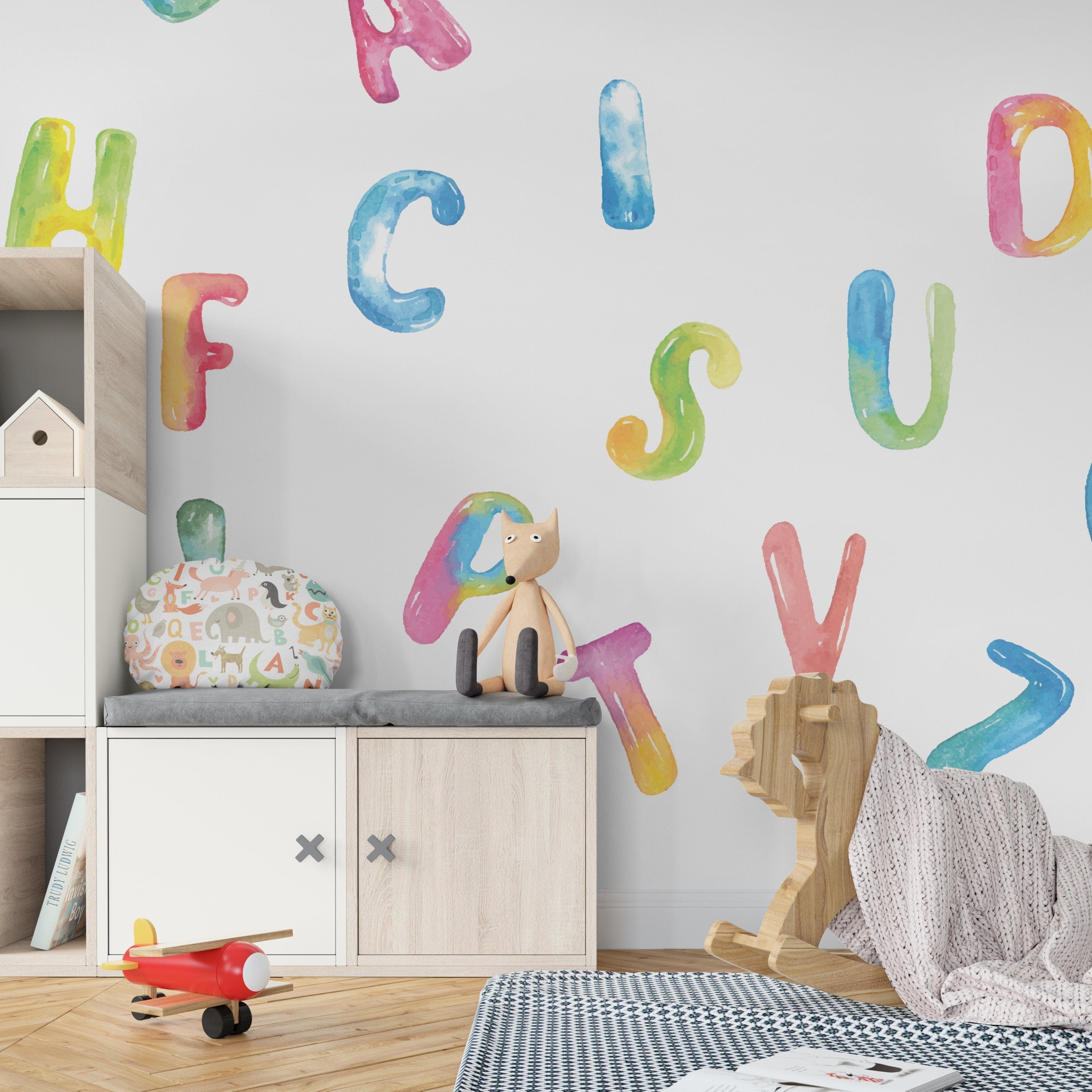 Watercolor Rainbow Alphabet, Watercolor Letters, Wall Stickers, Kids Bedroom Decoration, Peel and Stick Decals, SKU:ALPH-1