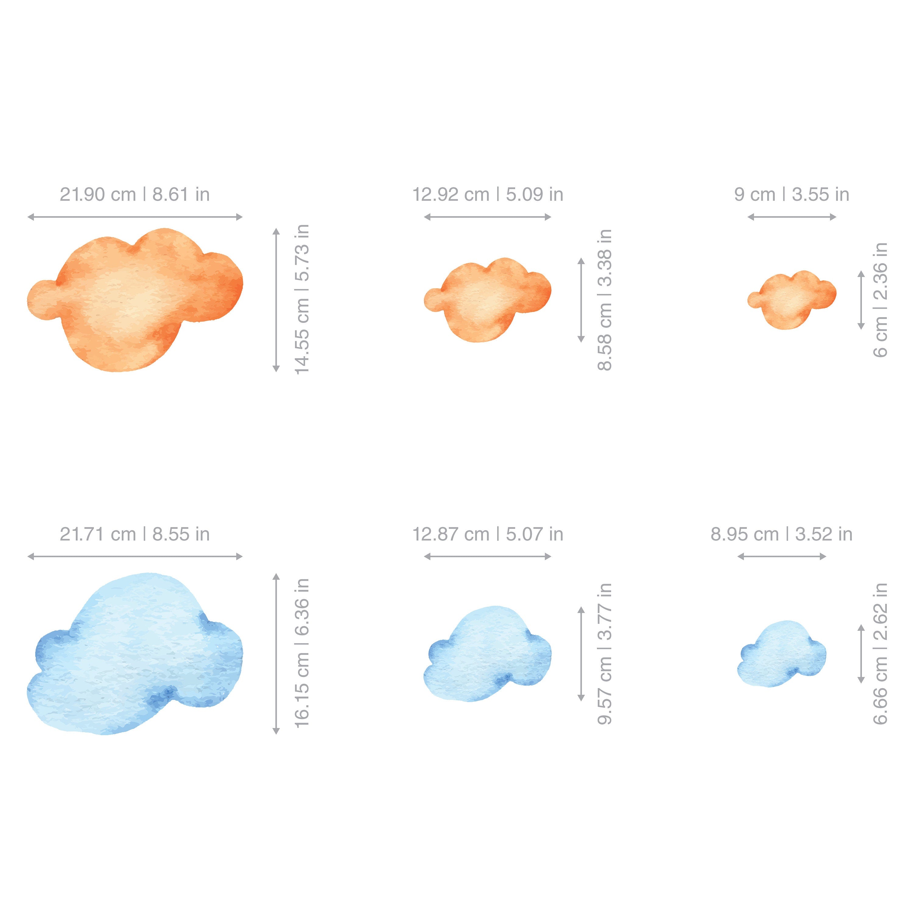 Watercolor Clouds Wall Decal, Nursery Stickers, Cloud Stickers, Kids Wall Stickers, Pastel Colors, SKU:COPG-3