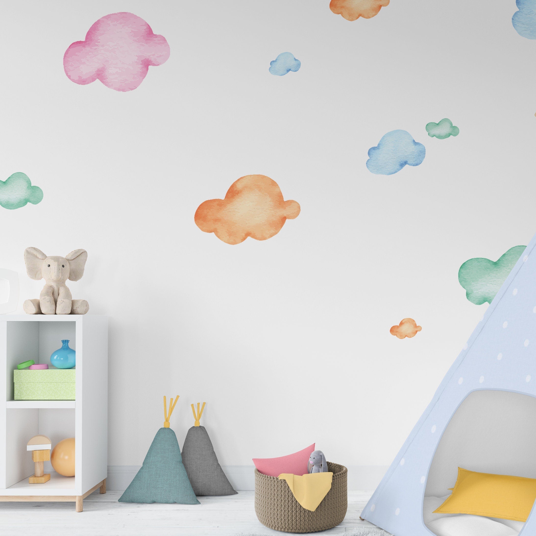 Watercolor Clouds Wall Decal, Nursery Stickers, Cloud Stickers, Kids Wall Stickers, Pastel Colors, SKU:COPG-1