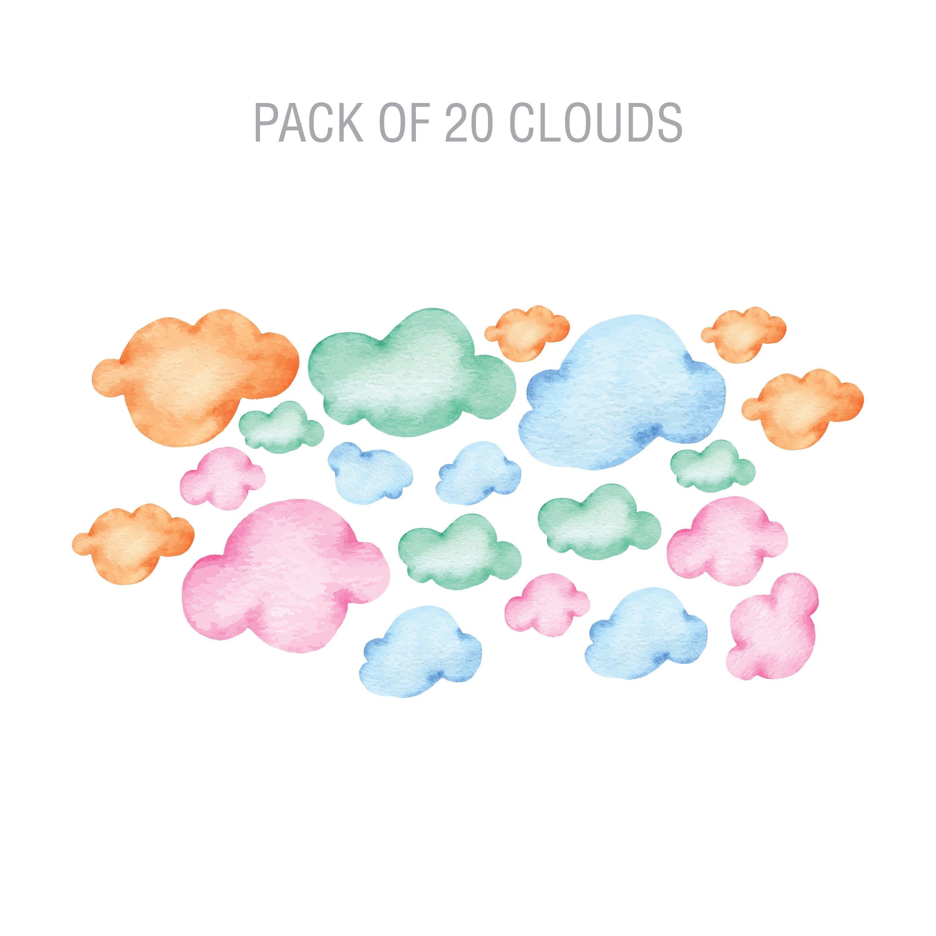 Watercolor Clouds Wall Decal, Nursery Stickers, Cloud Stickers, Kids Wall Stickers, Pastel Colors, SKU:COPG-2