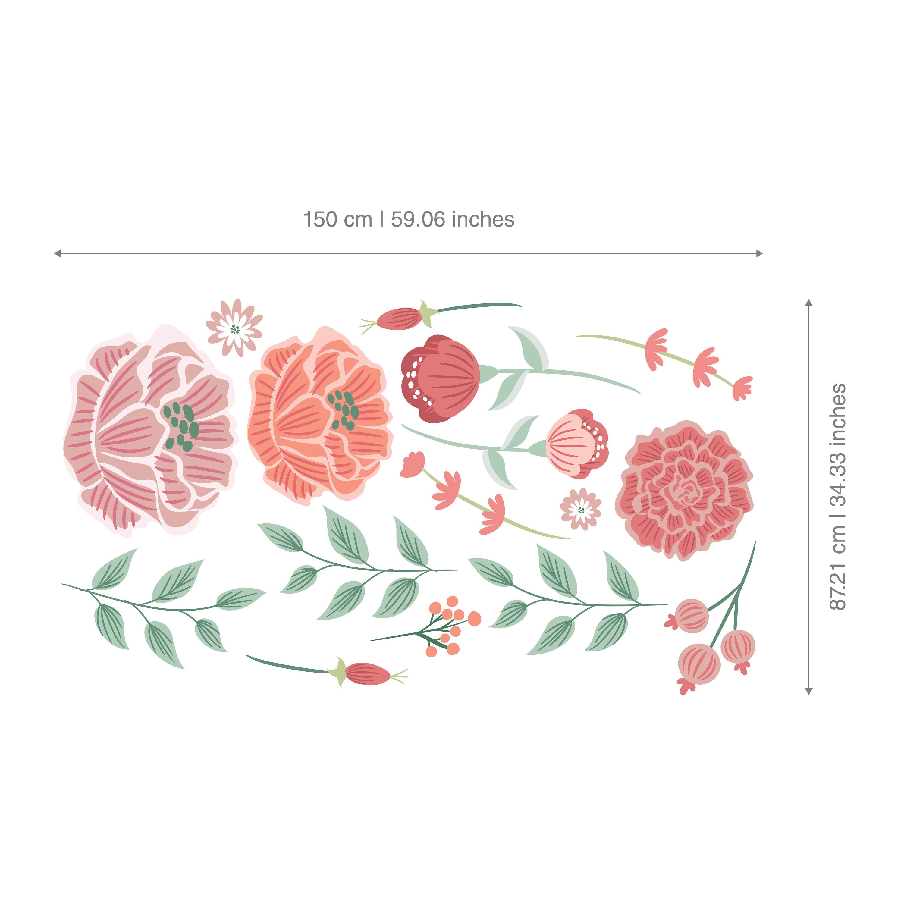 Blooms Peonies Decal, Flowers Vinyl Decals, Peony Floral, Pink Nursery, Wall Decor, Baby Room, SKU:FLBL-3