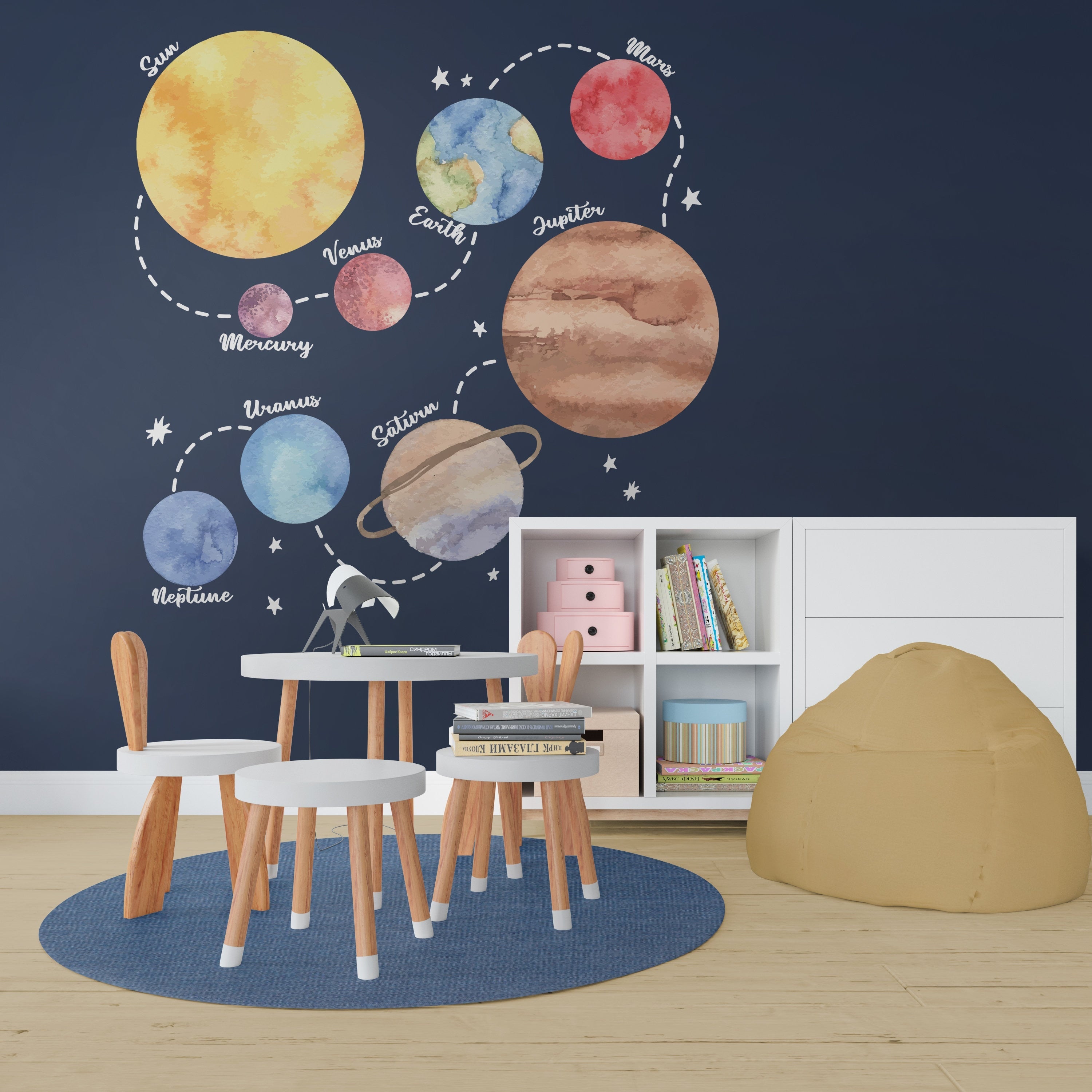 Solar System Decals, Watercolor Planets, Space Wall Stickers, Planets Peel and Stick, Educational Wall Art, SKU:SPWA-EN-1