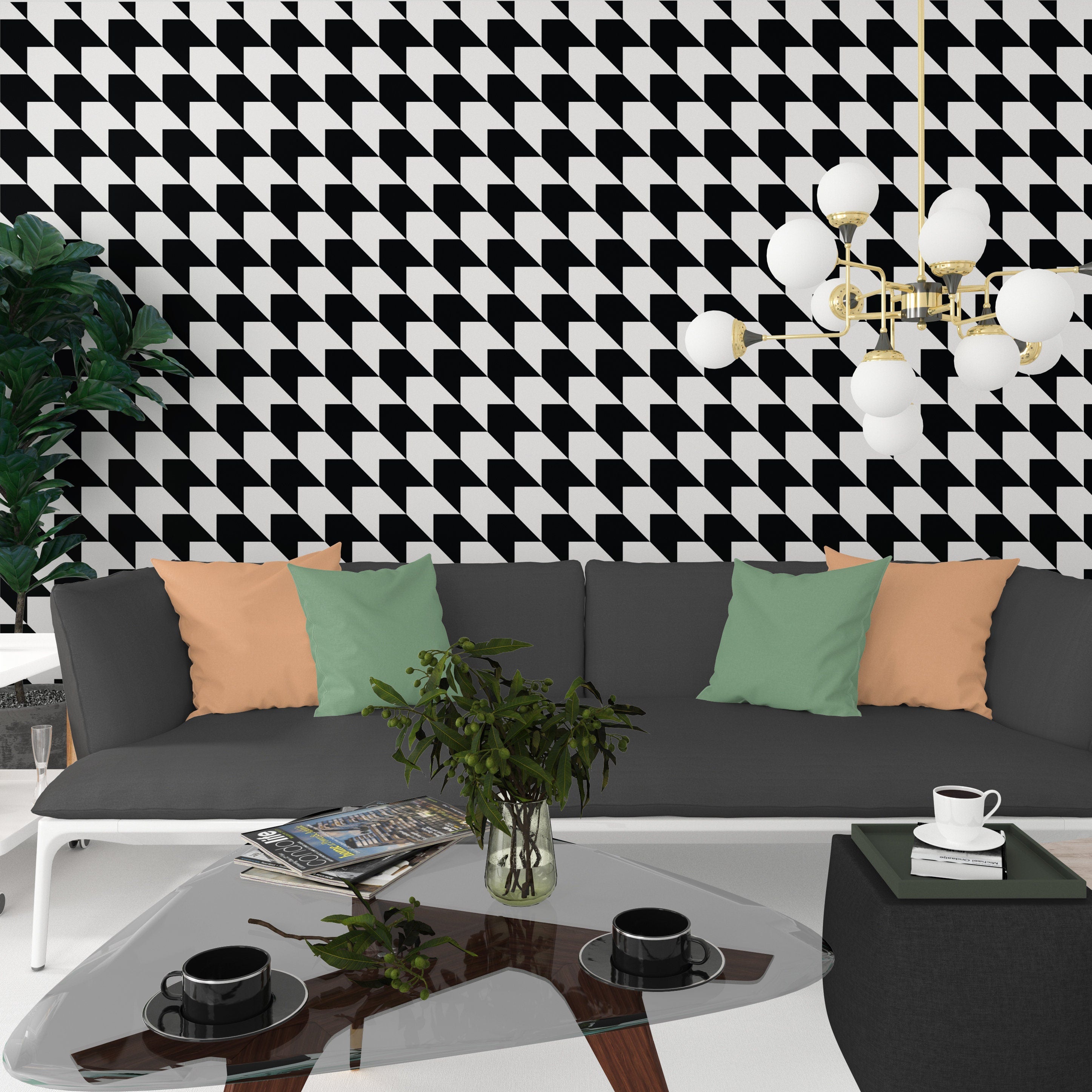 Blocks Pattern - Geometric Removable Wallpaper - Black and White - Self Adhesive or Regular Wallpaper - Geometric Wall Mural  - SKU:ABWW-1