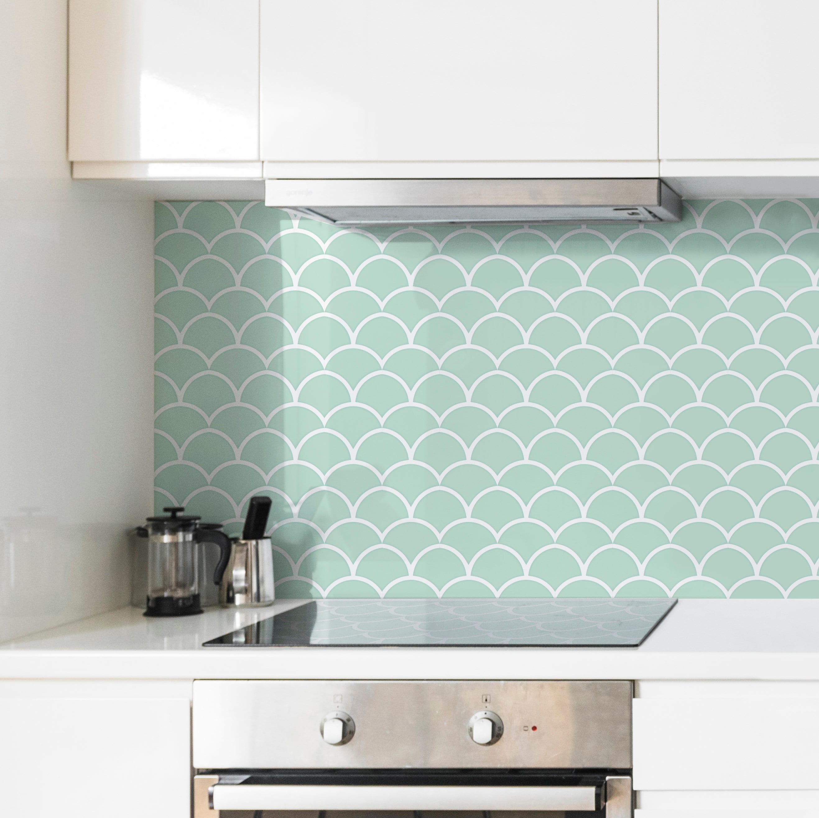 Morocco Fish Scale Backsplash Decal - Subway Peel and Stick - Vinyl Self Adhesive - Green Fish Scale Pattern - SKU:RT46-0