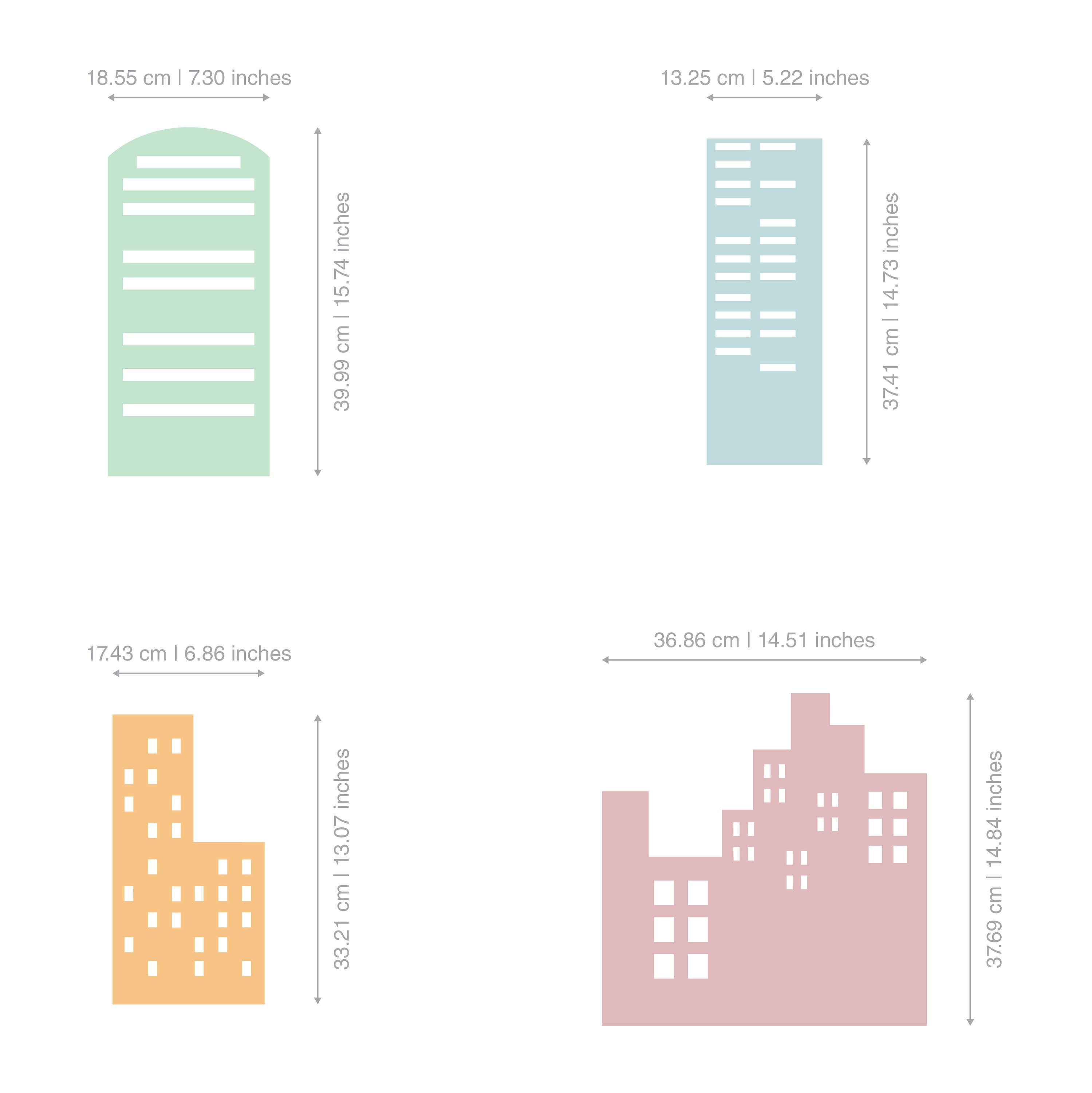 City Houses Wall Decals, Nursery Stickers, Village, Kids Bedroom Decoration, Pastel Colors, SKU:CIPC-3