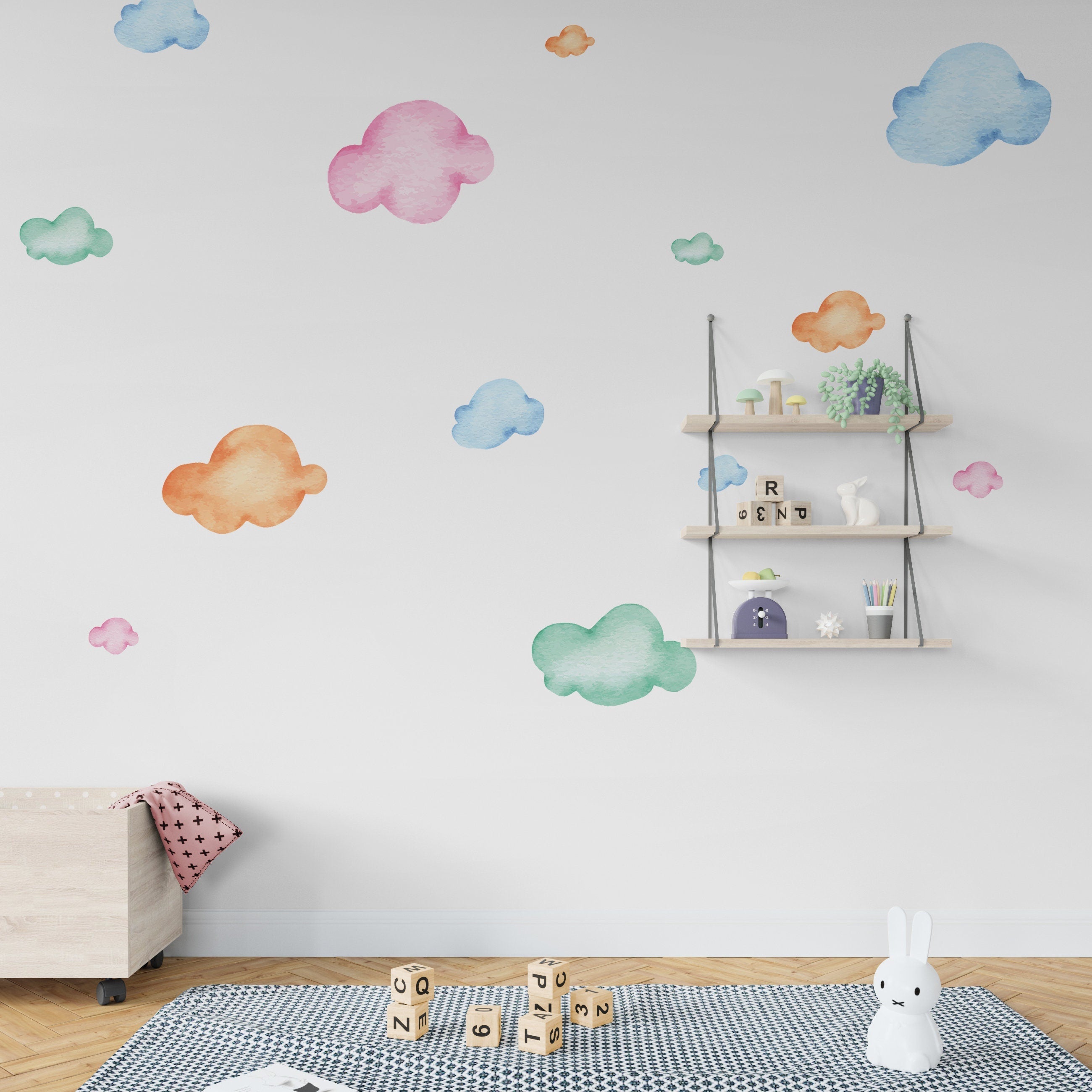 Watercolor Clouds Wall Decal, Nursery Stickers, Cloud Stickers, Kids Wall Stickers, Pastel Colors, SKU:COPG-0