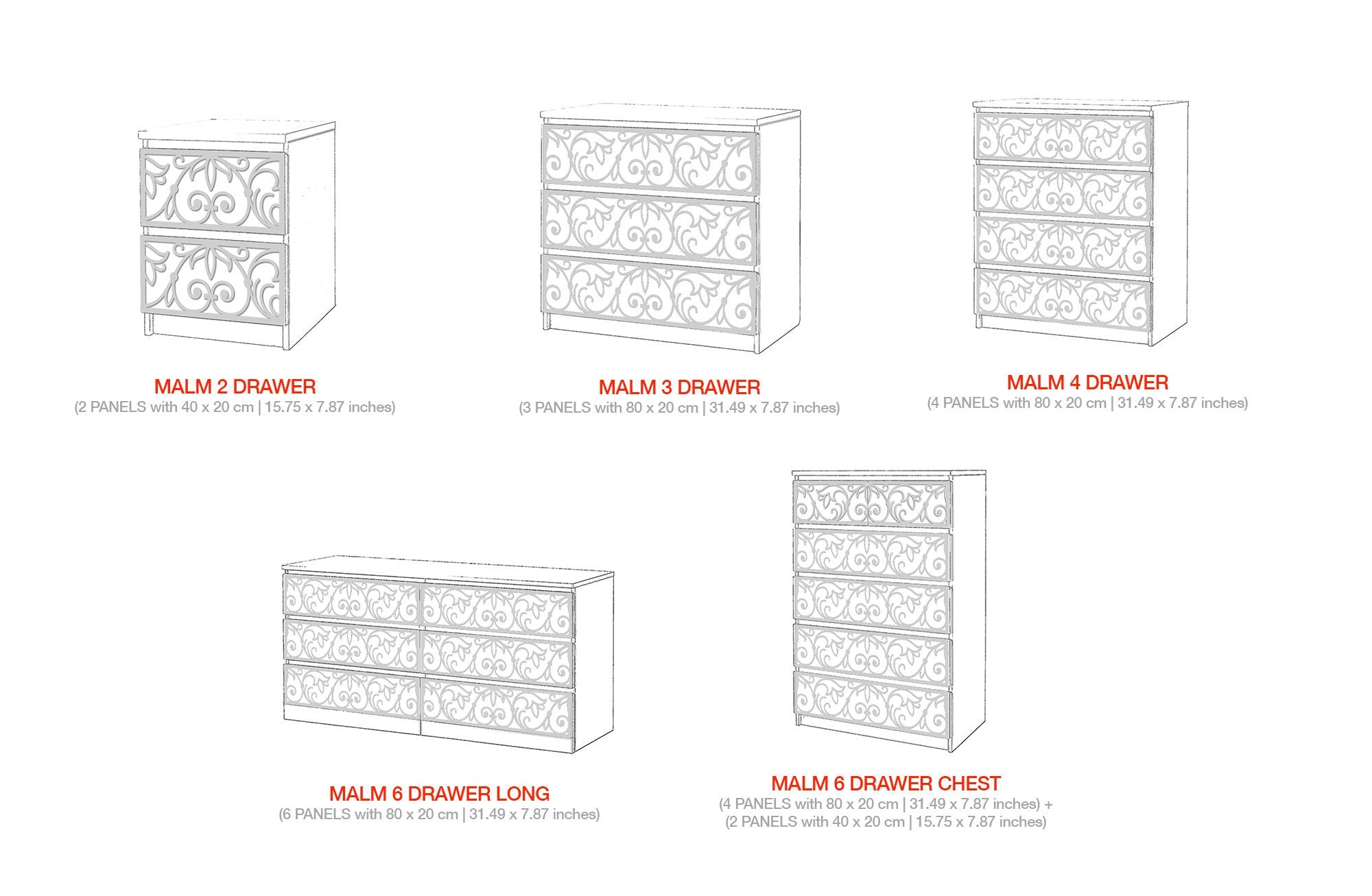 Ornate Appliques Drawers, Fretwork Refurbish Panel, Furniture Hardware Decor Overlays, SKU:FRWA-2