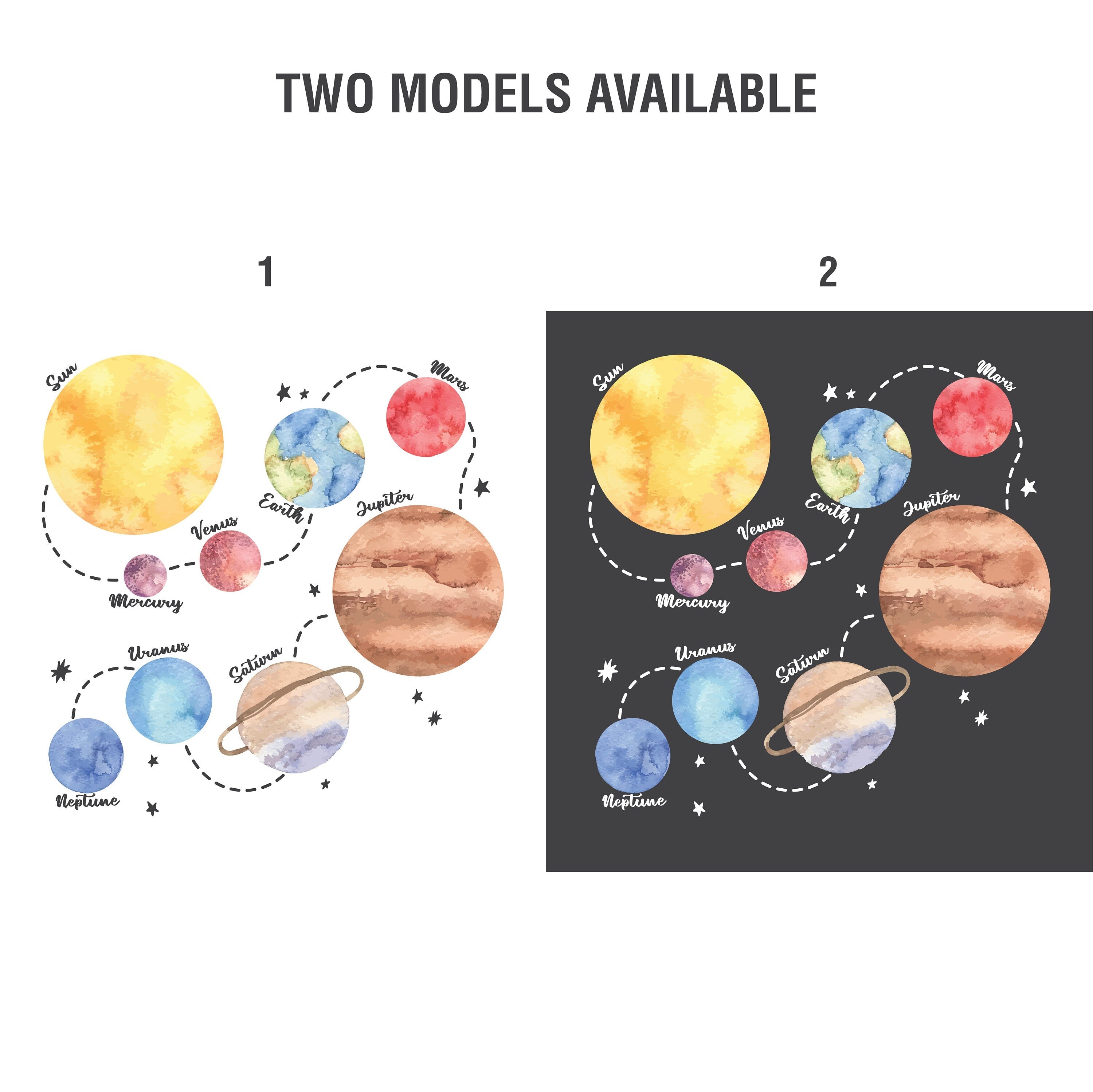 Solar System Decals, Watercolor Planets, Space Wall Stickers, Planets Peel and Stick, Educational Wall Art, SKU:SPWA-EN-3