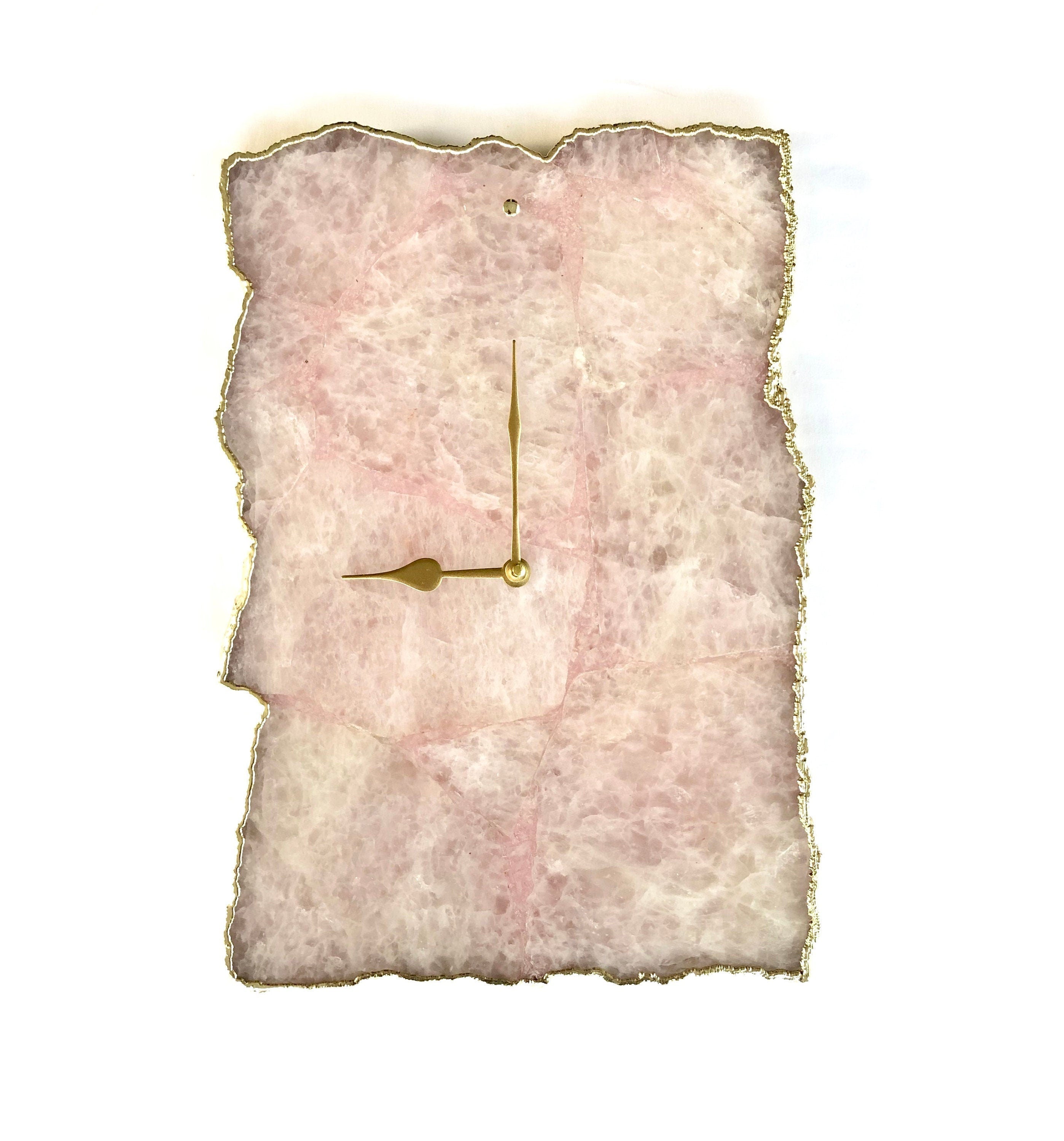 Large Rose Quartz Agate Wall Clock/Personalised Momento/10"x15"-0