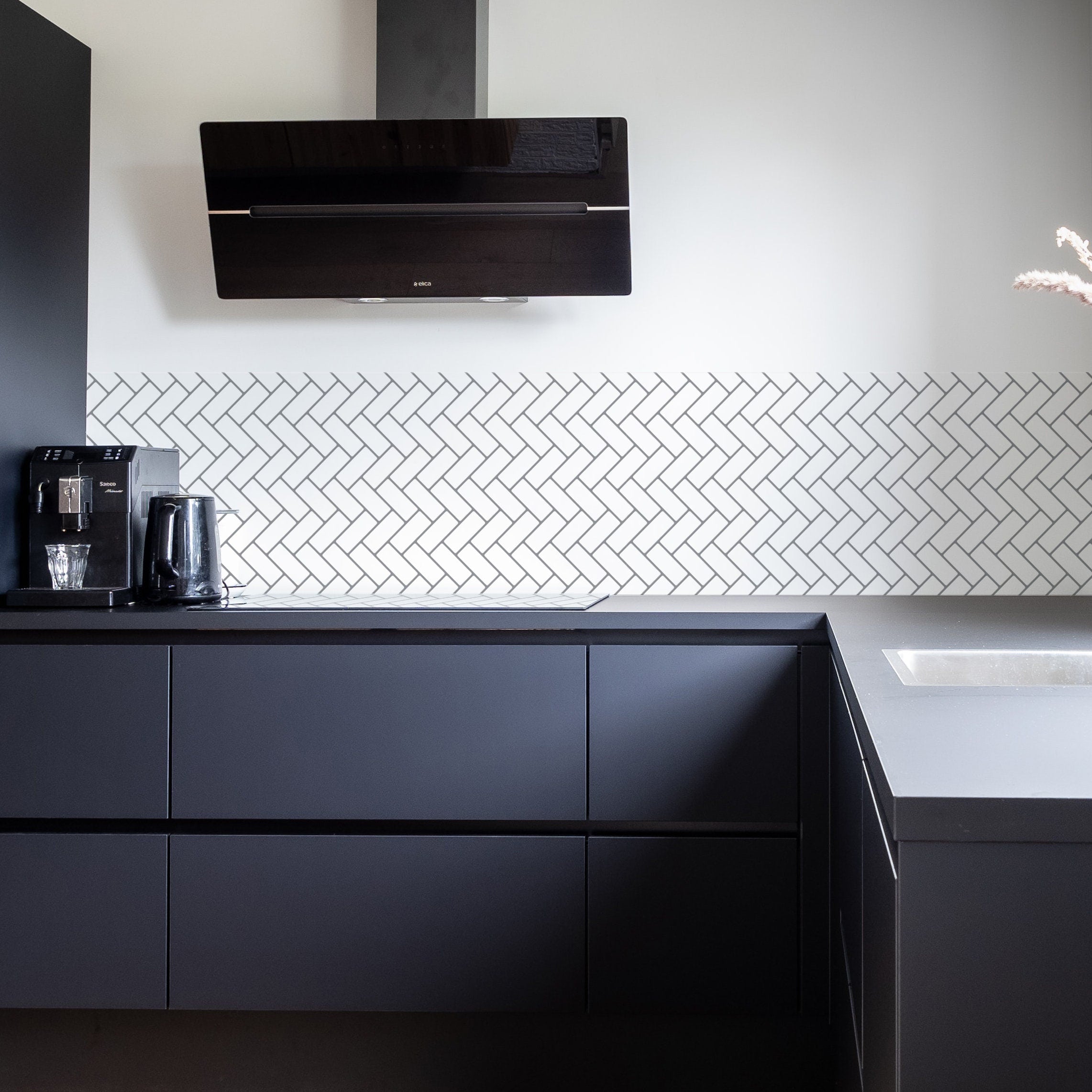 White Herringbone Backsplash Decals - Subway Tile Peel and Stick - Vinyl Self Adhesive - Kitchen Wall Decals - SKU:RT45-2