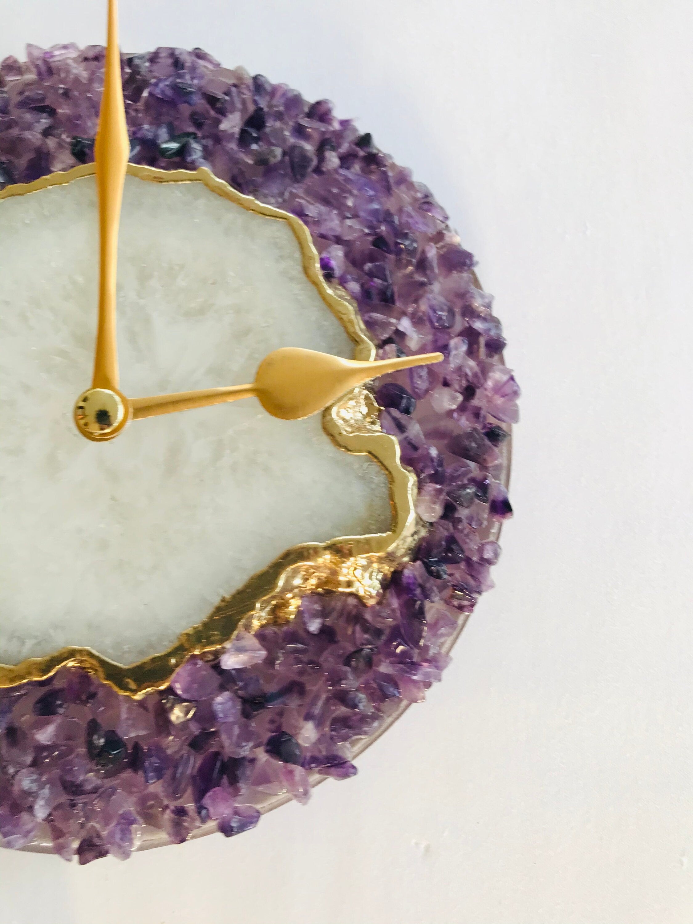 6" Diameter Purple Crystal With White Agate Wall Clock-2