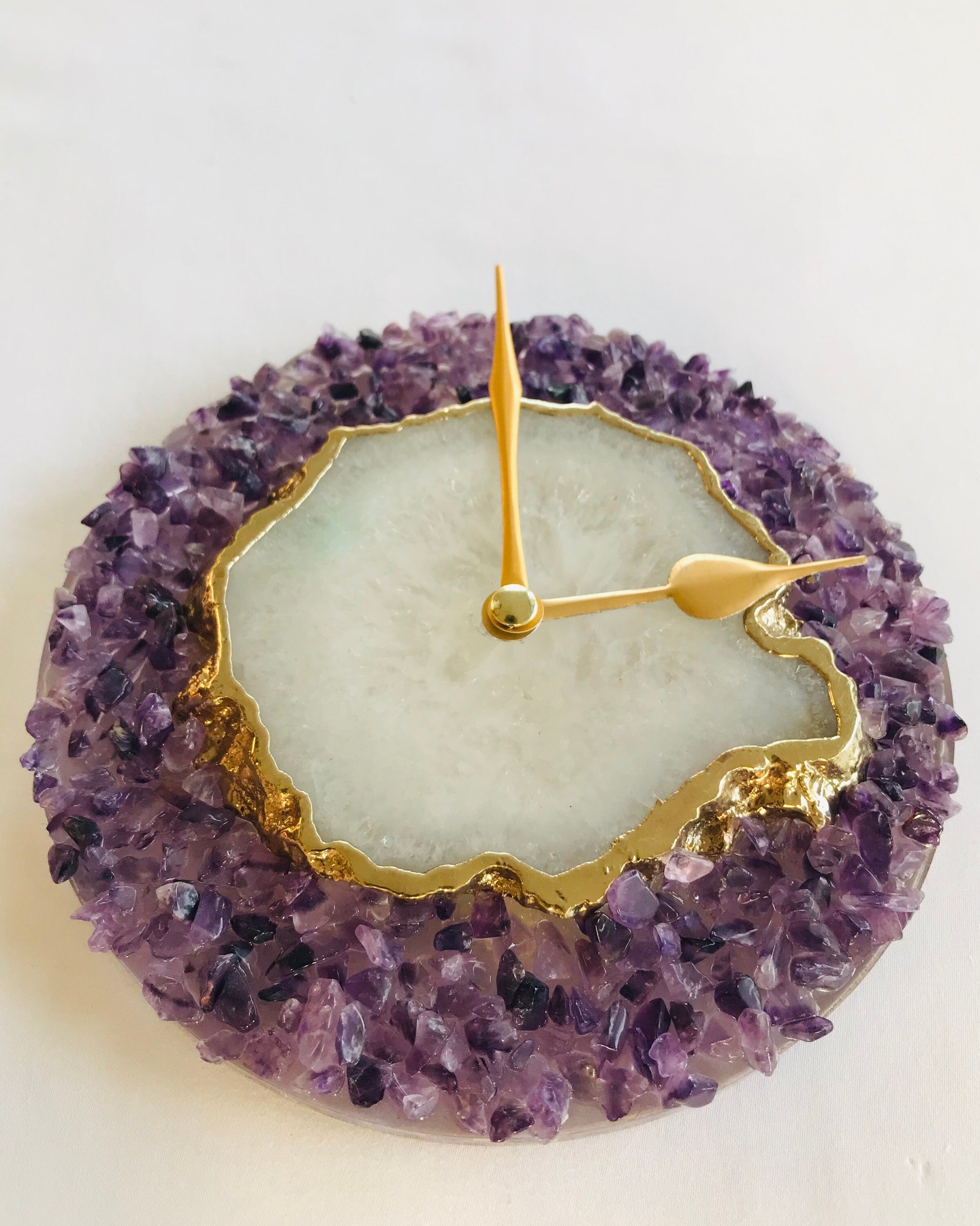 6" Diameter Purple Crystal With White Agate Wall Clock-3