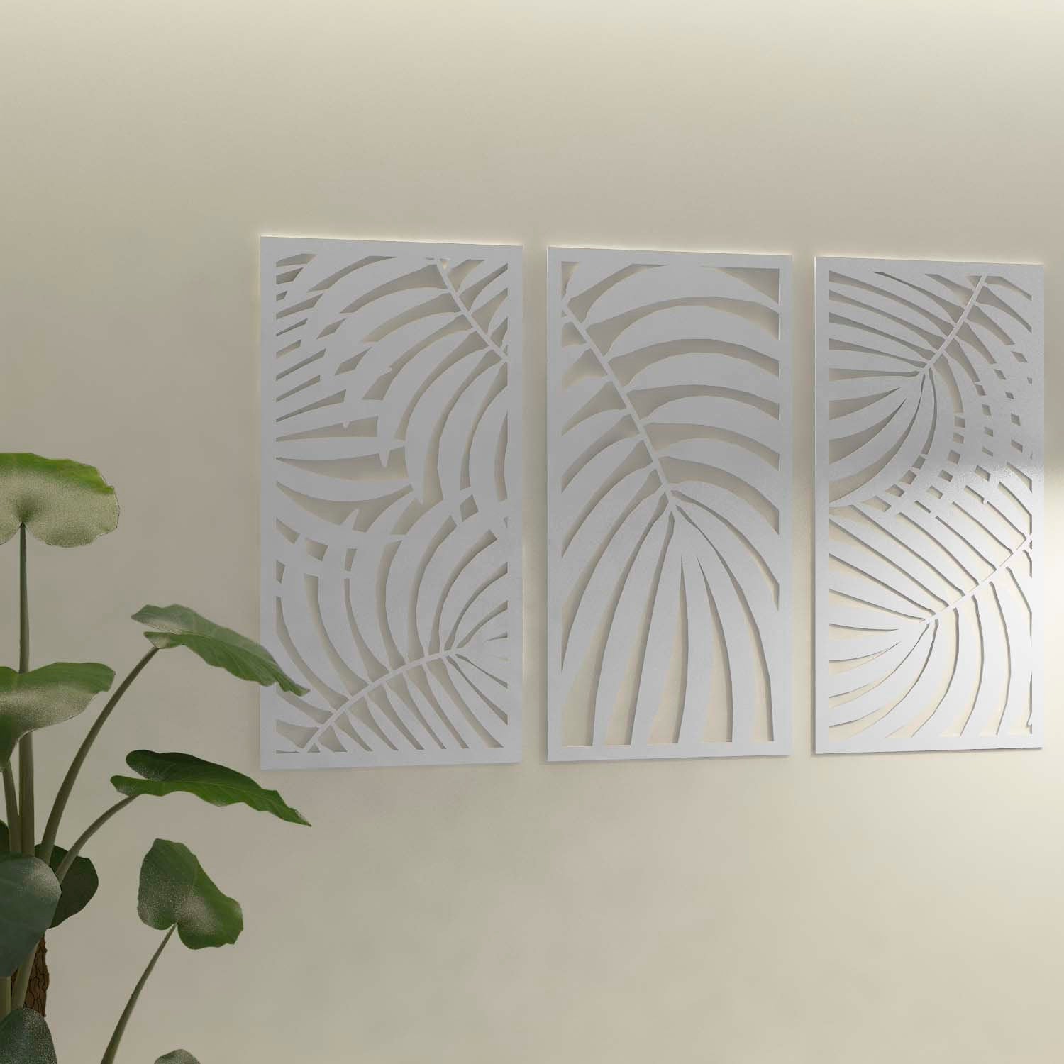 Palm Leaf Wall Panels, 3 Pieces Wall Art, Palm leaf Wall decor, Tree Wall Art, Wall Decor, Wall Panels, Minimalist Art, 3D - SKU:3PALM-2