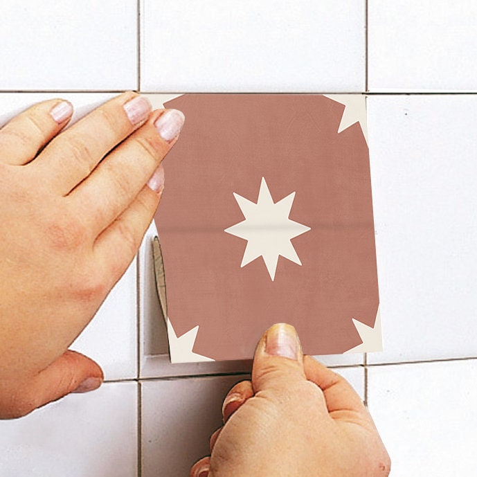 Red Earth Stars Tile Stickers, Suitable for Wall and Floor, Peel & Stick, Tile Sticker, Decal, Pack of 10, SKU:STERE-3