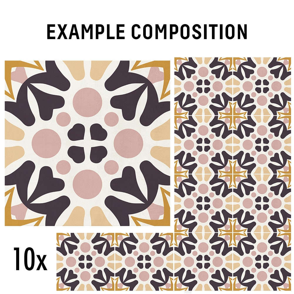 Algiers Pattern, Tile Stickers, Traditional Tile Pattern, Art Print, Waterproof and Removable - Pack of 10 - SKU:ALGI-4