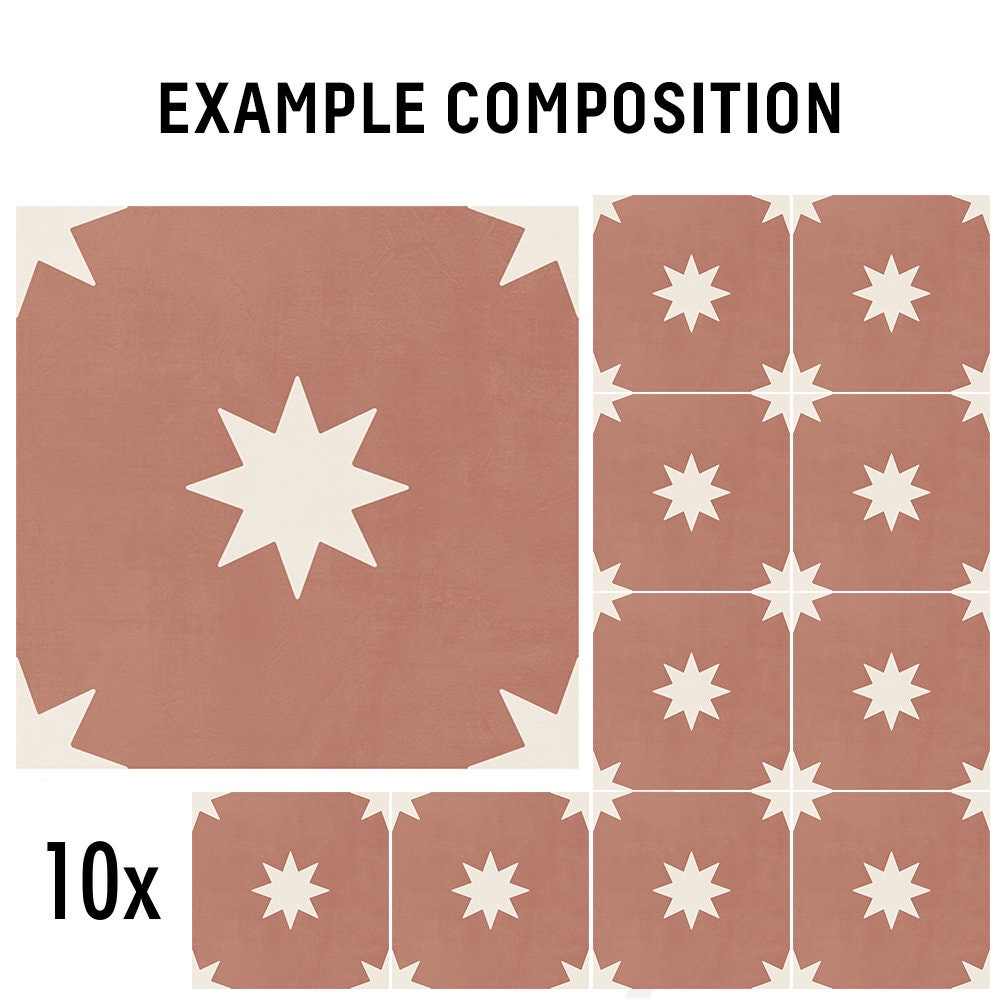 Red Earth Stars Tile Stickers, Suitable for Wall and Floor, Peel & Stick, Tile Sticker, Decal, Pack of 10, SKU:STERE-4