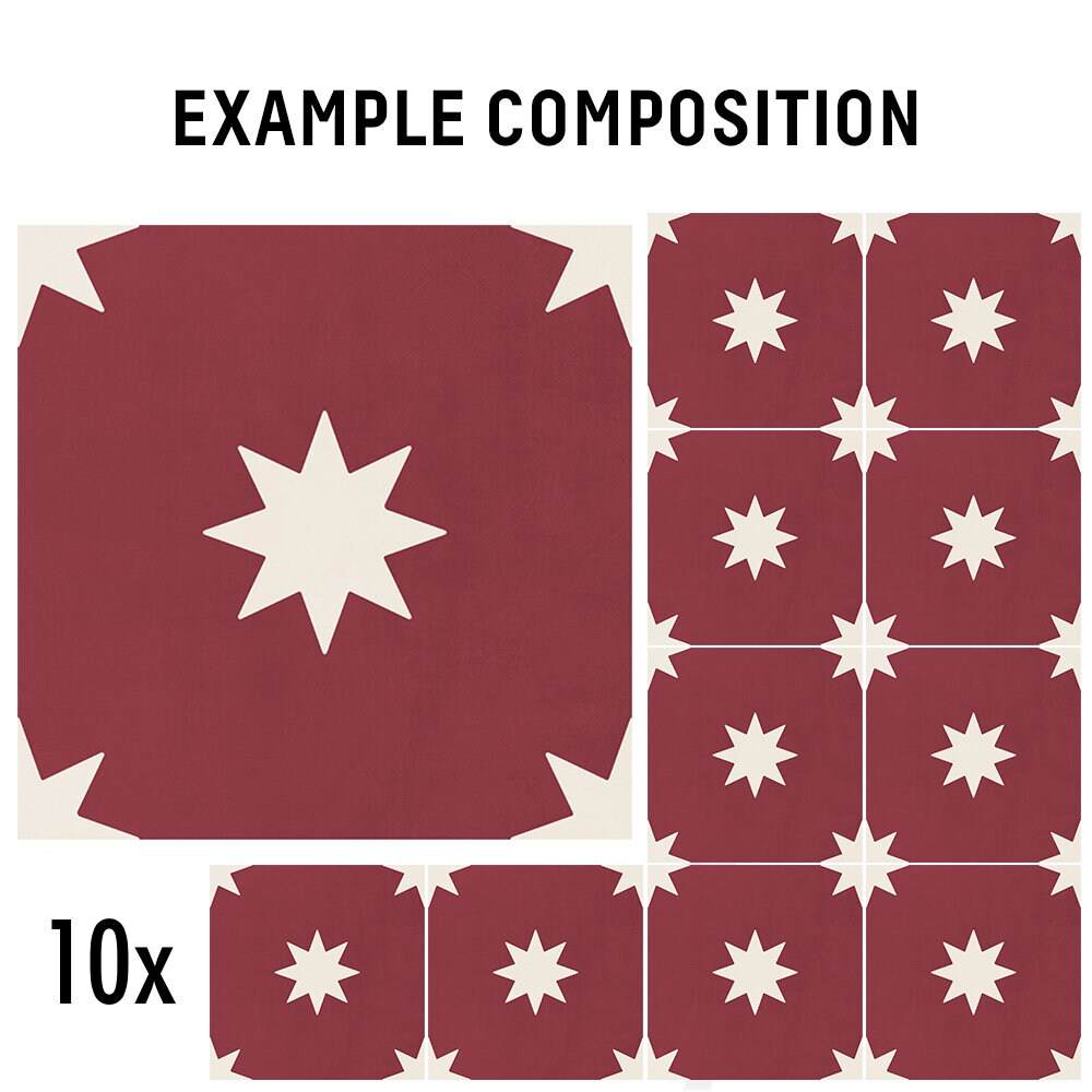 Red Wine Stars Tile Stickers, Suitable for Wall and Floor, Carrelage Adhésif, Peel & Stick, Kitchen Tile Decal, Pack of 10, SKU:STRED-4