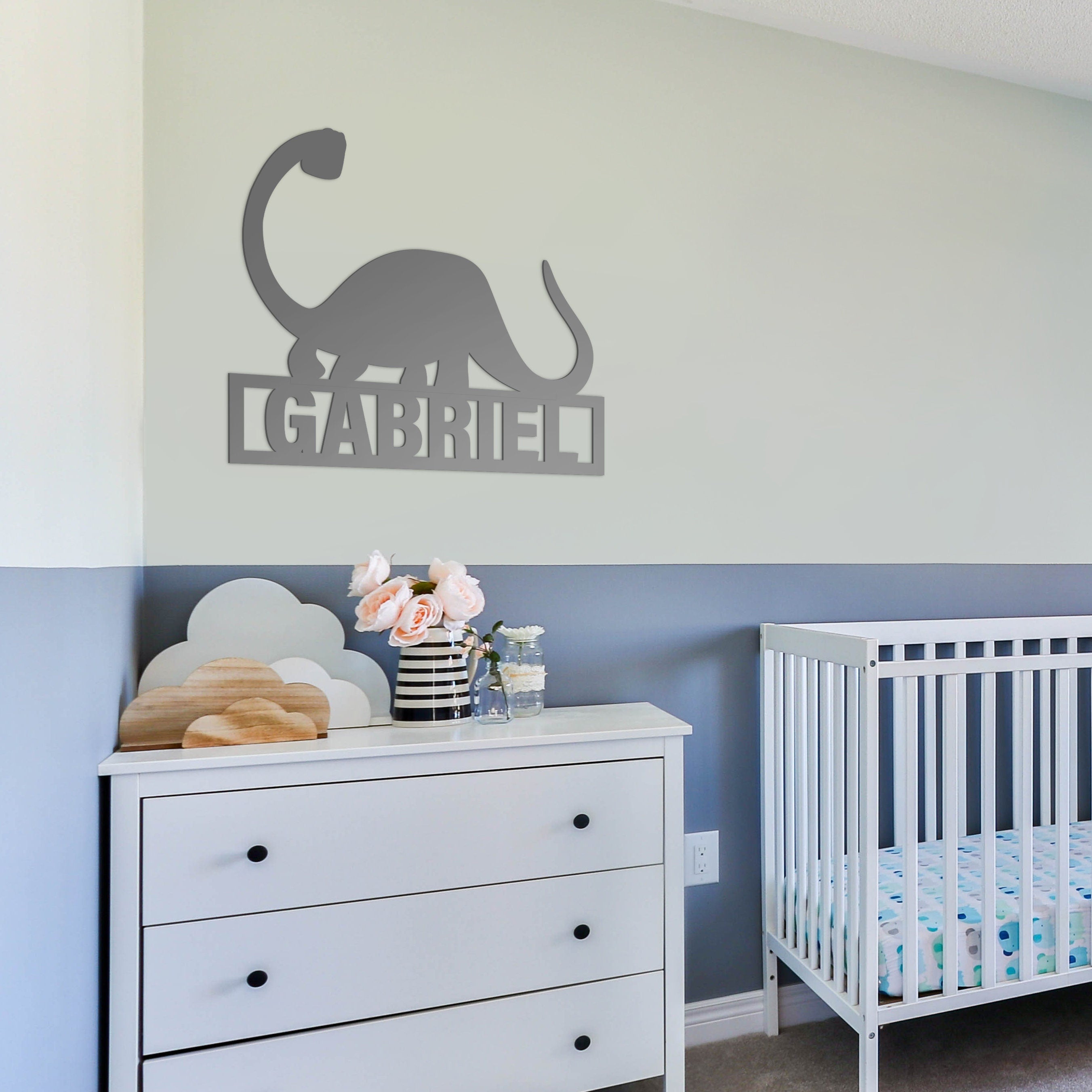 Dinosaur Wall Sign - Custom Name Sign - Apatossaurus - Nursery Wall Decor - Baby Room - Playroom Wall Sign - SKU:CTAP-3