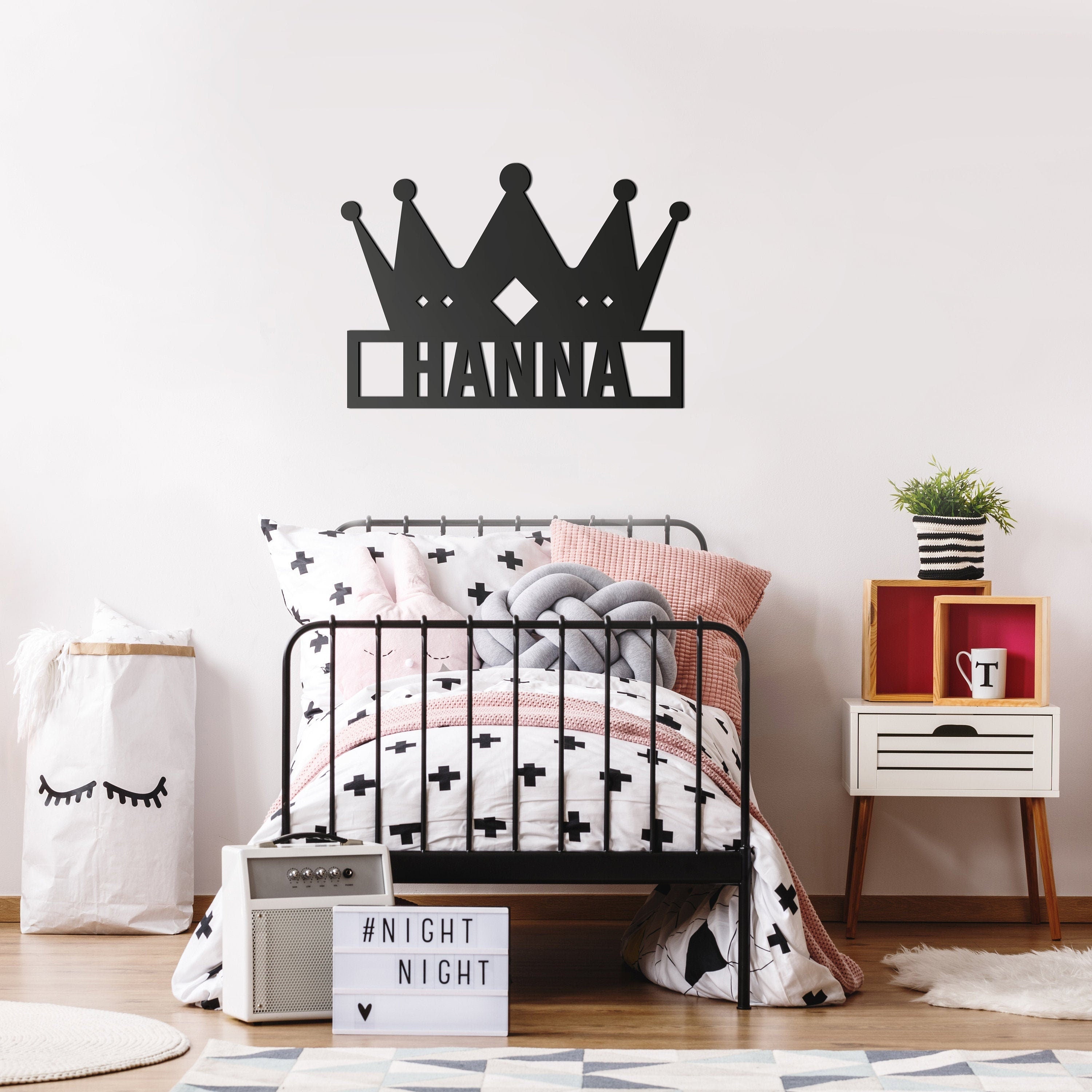 Crown Wall Sign - Custom Name - Girl Room - Princess - Pink - Nursery Wall Decor - Personalized 3D Cutting - Playroom Wall Sign - SKU:CTCW-1