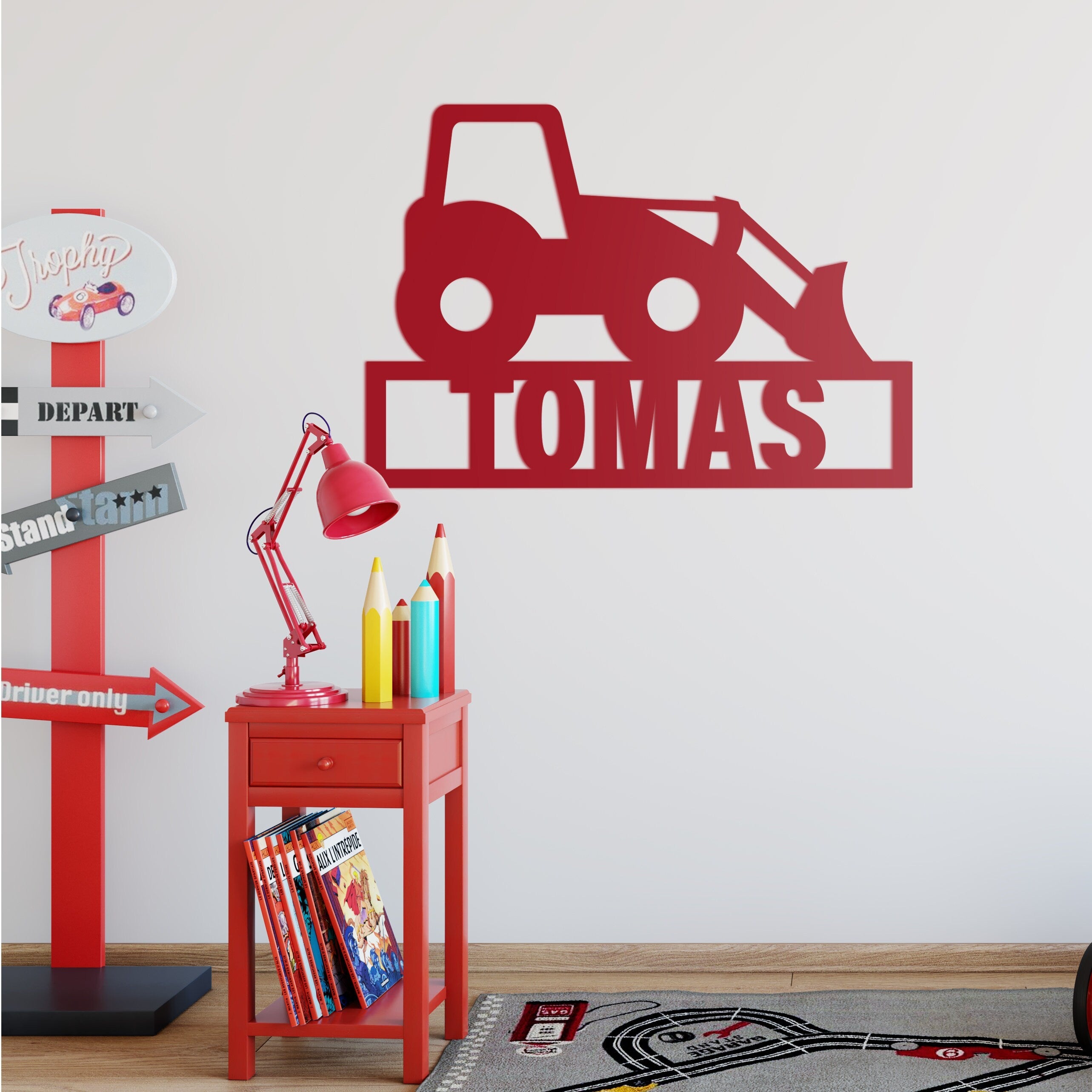 Excavator Digger Wall Sign - Custom Name Sign - Personalized Name - Construction Truck - Boy Bedroom Art - Personalized Sign - SKU:CTEX-2