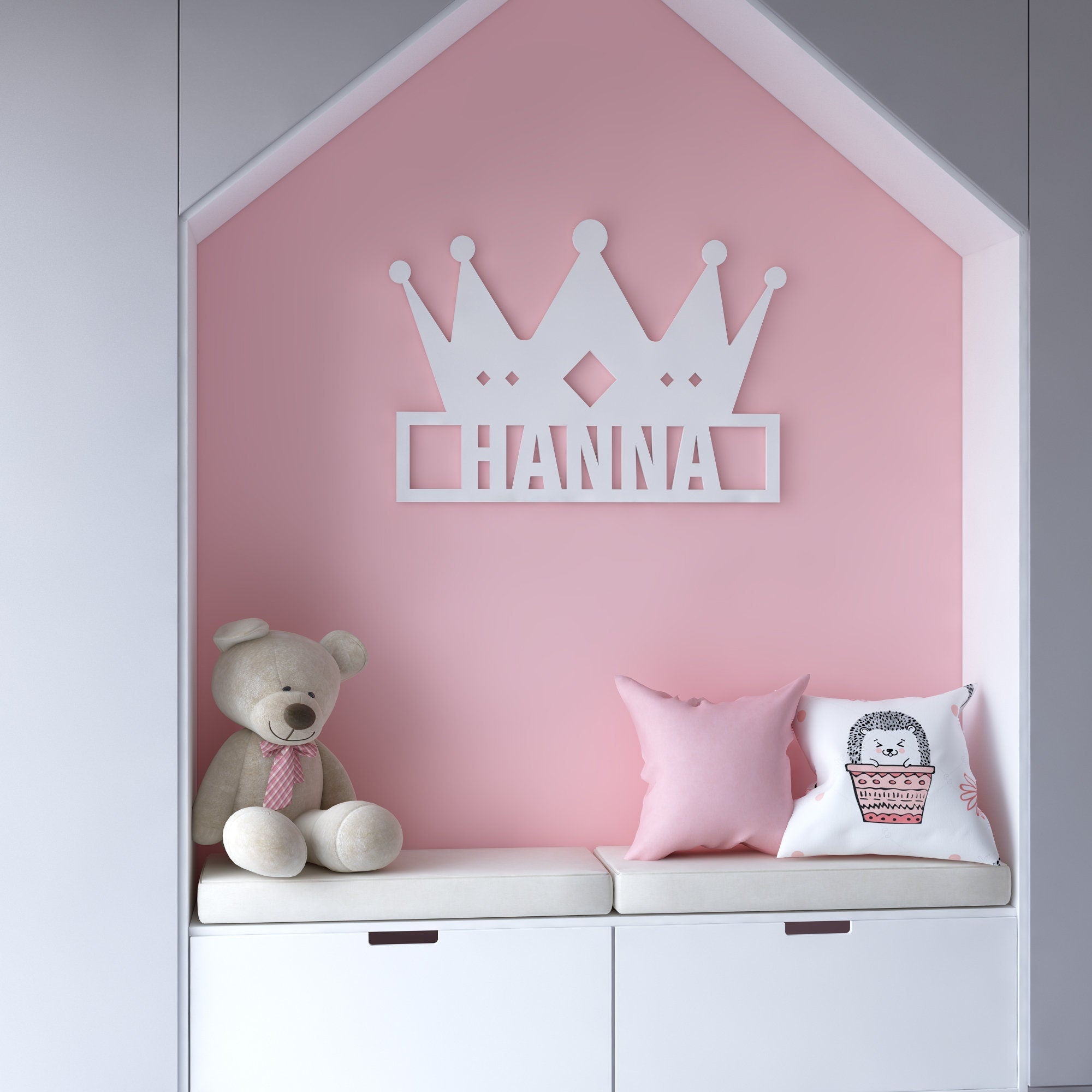 Crown Wall Sign - Custom Name - Girl Room - Princess - Pink - Nursery Wall Decor - Personalized 3D Cutting - Playroom Wall Sign - SKU:CTCW-0