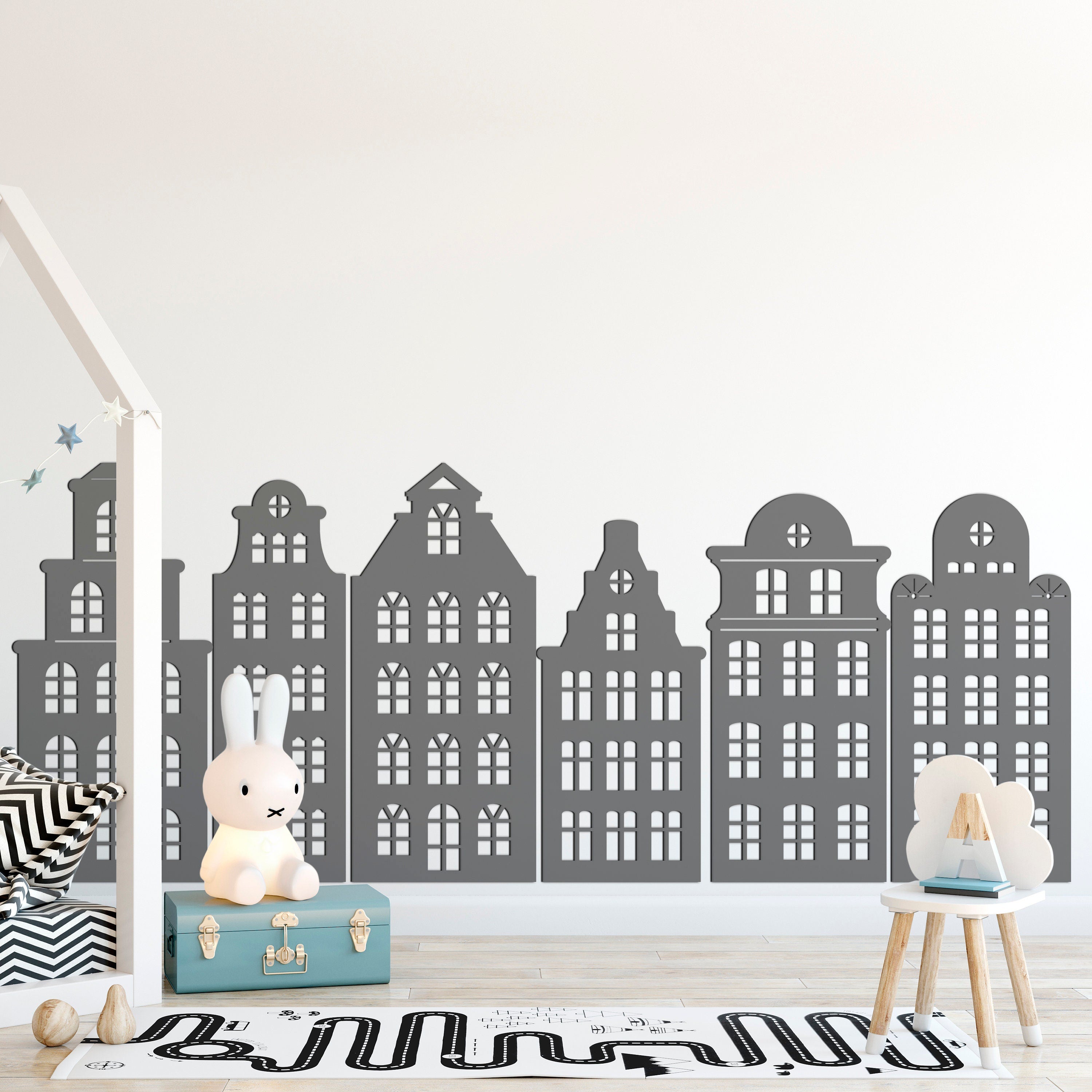 Amsterdam Houses, Kids Decor, 3D Wall Hanging, Large Buildings, Kids Bedroom, Playroom, Preschool, Nursery, SKU:HOSE-1