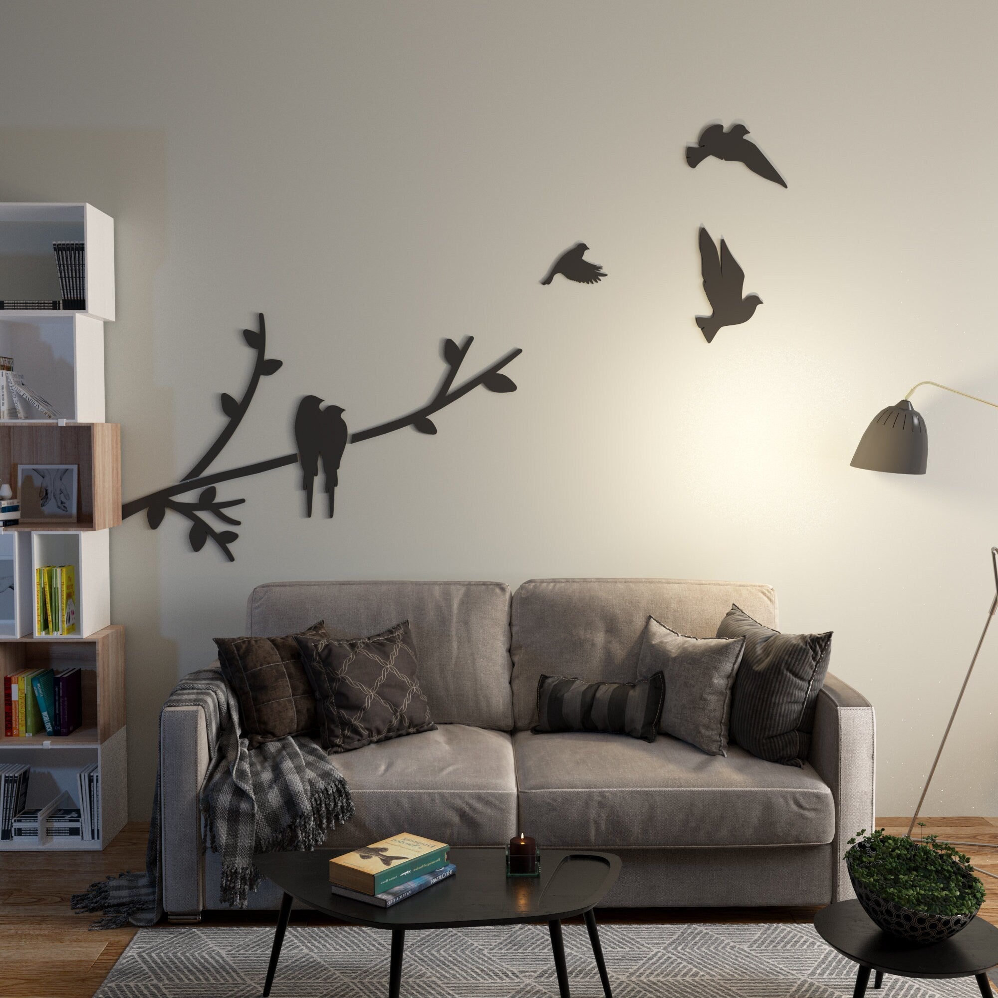 3D Freedom Birds, Birds on Branch, Wall Decor Interior, Wall Art for Office Home Decor Living Room - SKU:FLBI-1