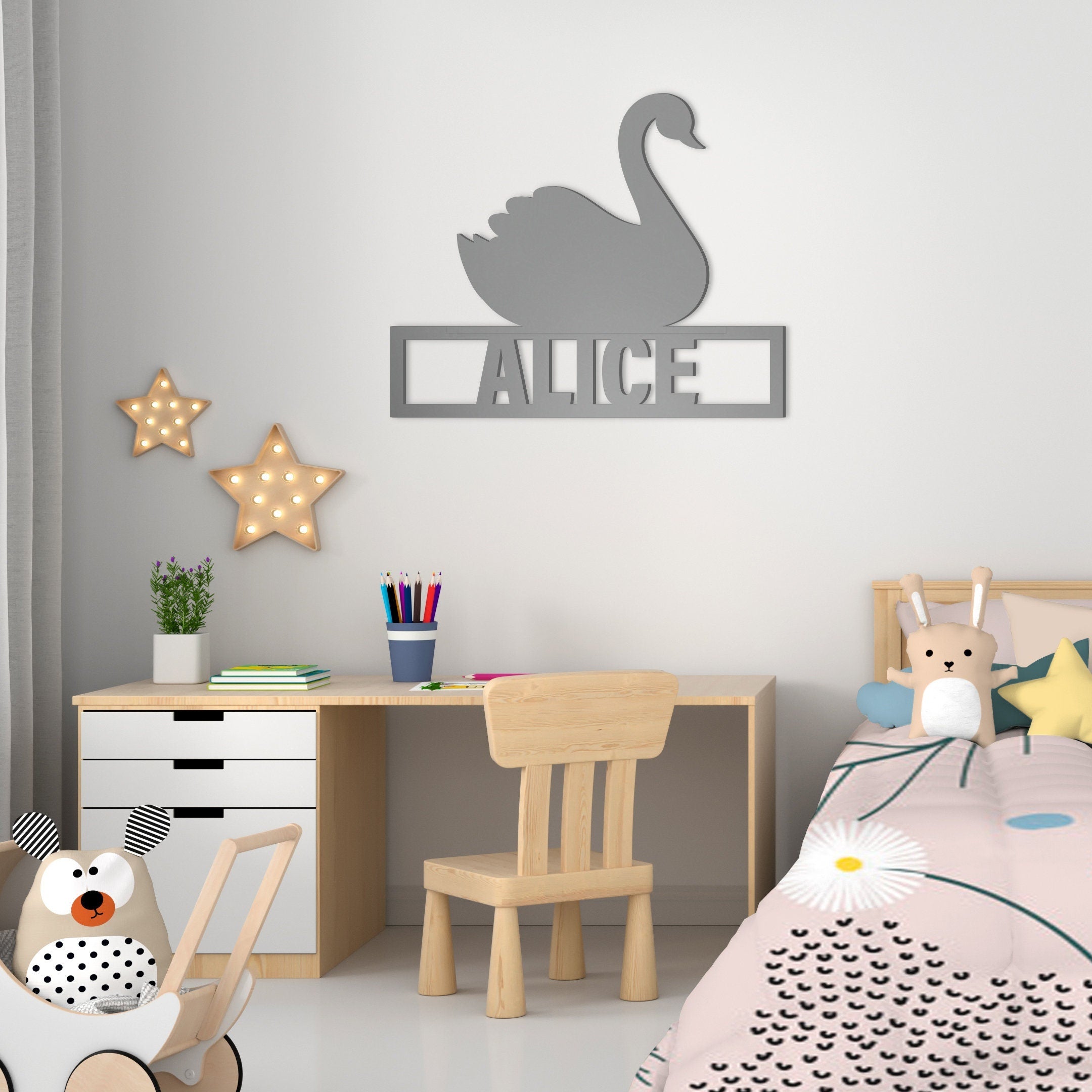 Swan Wall Sign - Wall Hanging - Custom Name Sign - Ballet Decor - Nursery Decor - Children Bedroom Decor - Personalized Art - SKU:CTSW-1